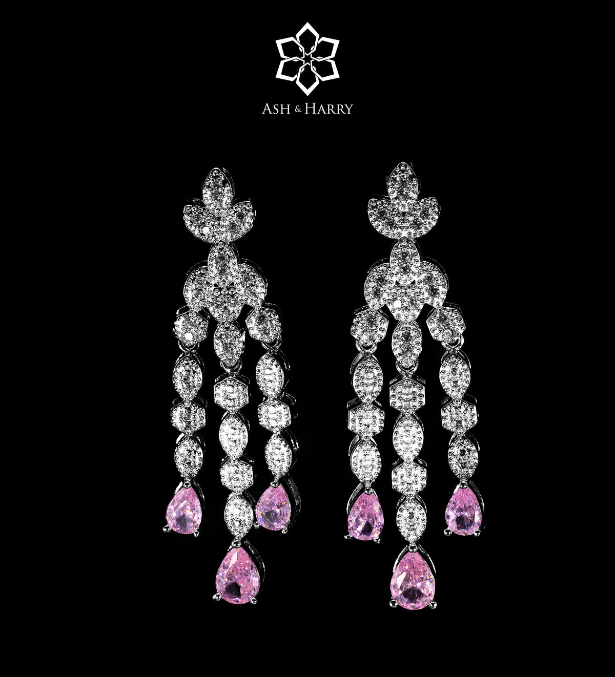 Tuscany Royal Pink Bridal Full Set with Hand - Set Simulated Diamonds, Rhodium Plated - Ash & Harry
