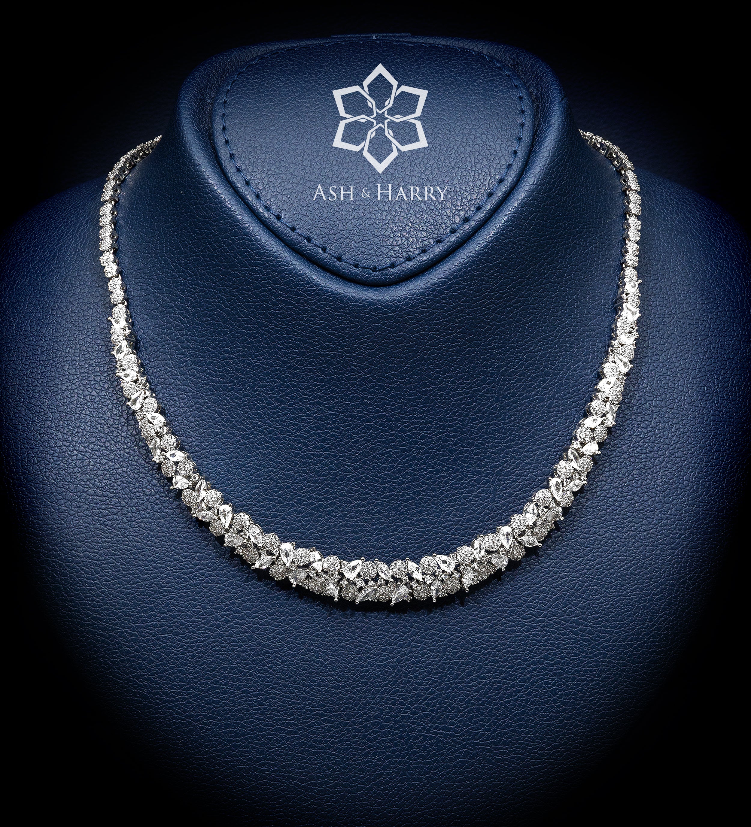 Tuscany Royal White Bridal Full Set with Hand - Set Simulated Diamonds, Rhodium Plated - Ash & Harry