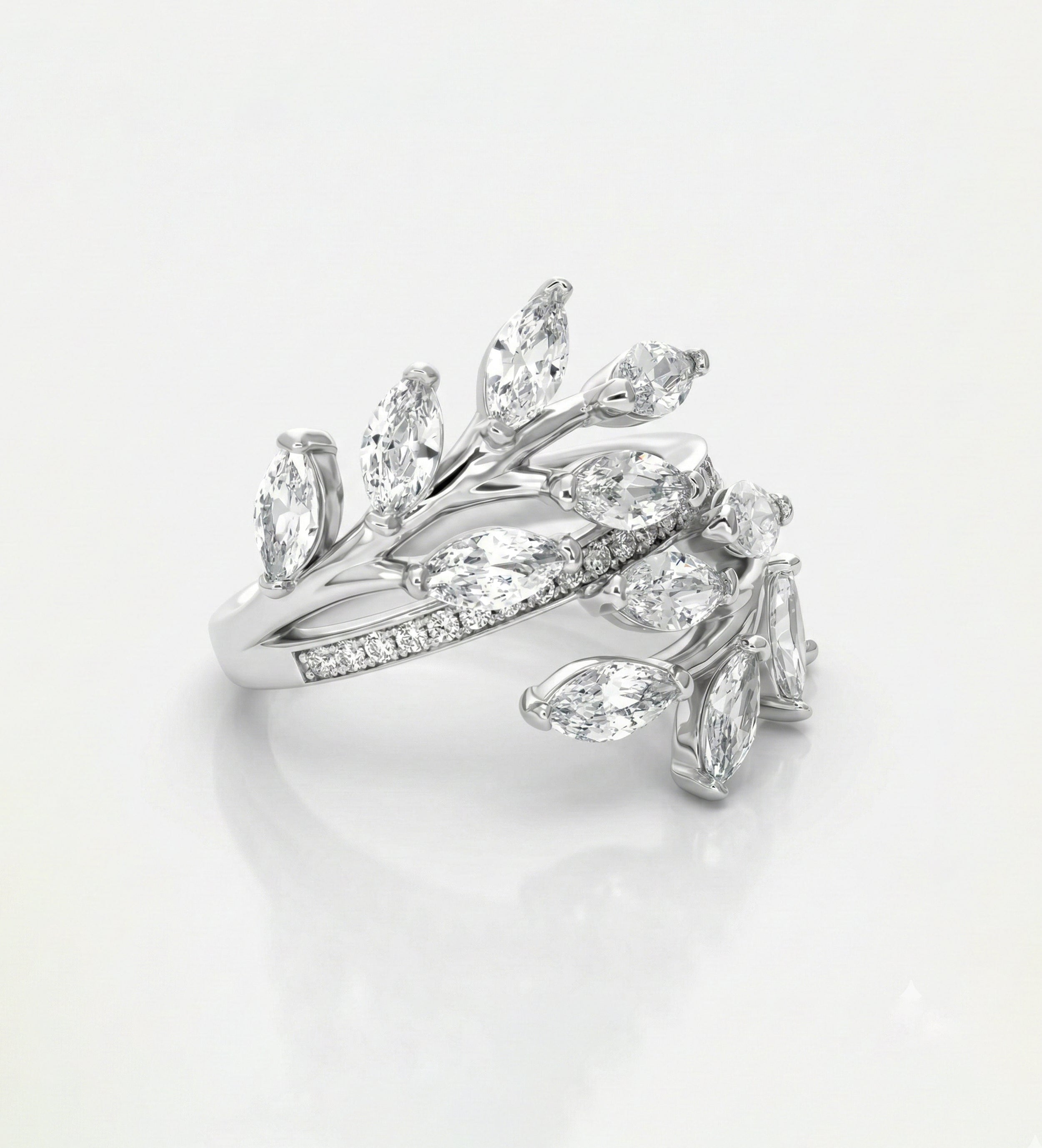 Marquise Laurel Wrap Ring in 925 Silver with High - Quality White Simulated Diamonds - Ash & Harry