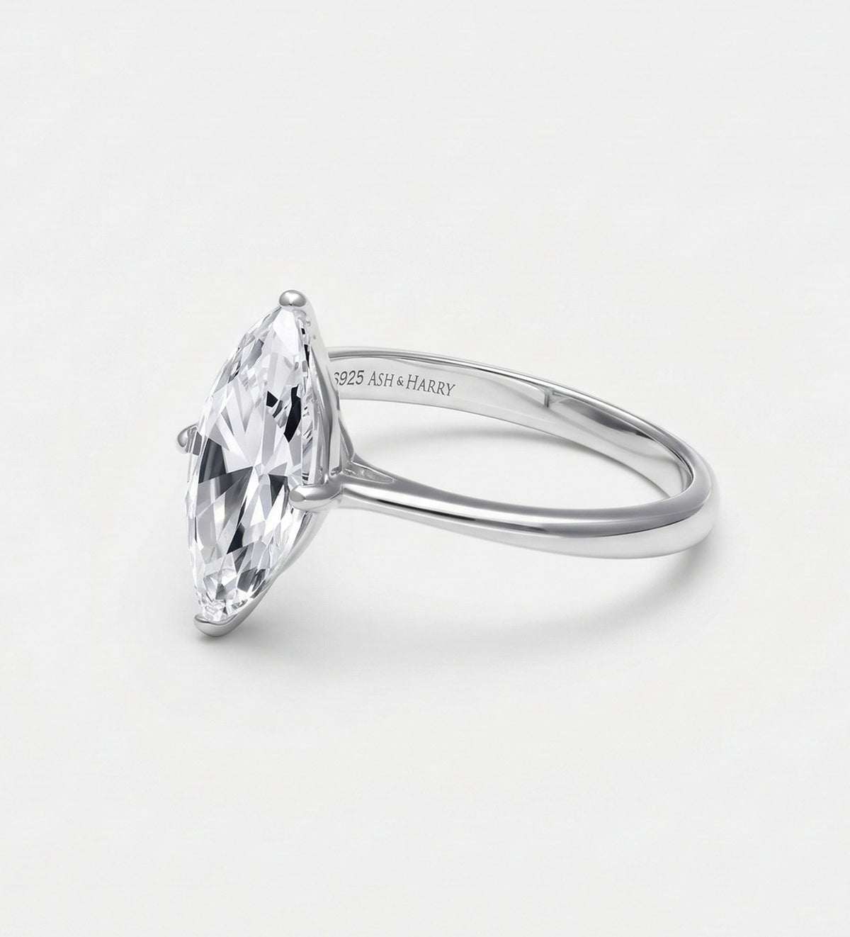 Marquise Solitaire Ring in 925 Silver with High - Quality White Simulated Diamond - Ash & Harry