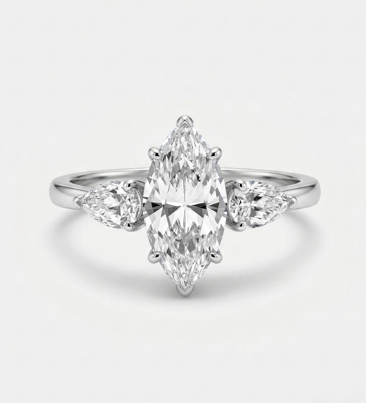 Marquise Trilogy Ring in 925 Silver with High - Quality White Simulated Diamonds - Ash & Harry