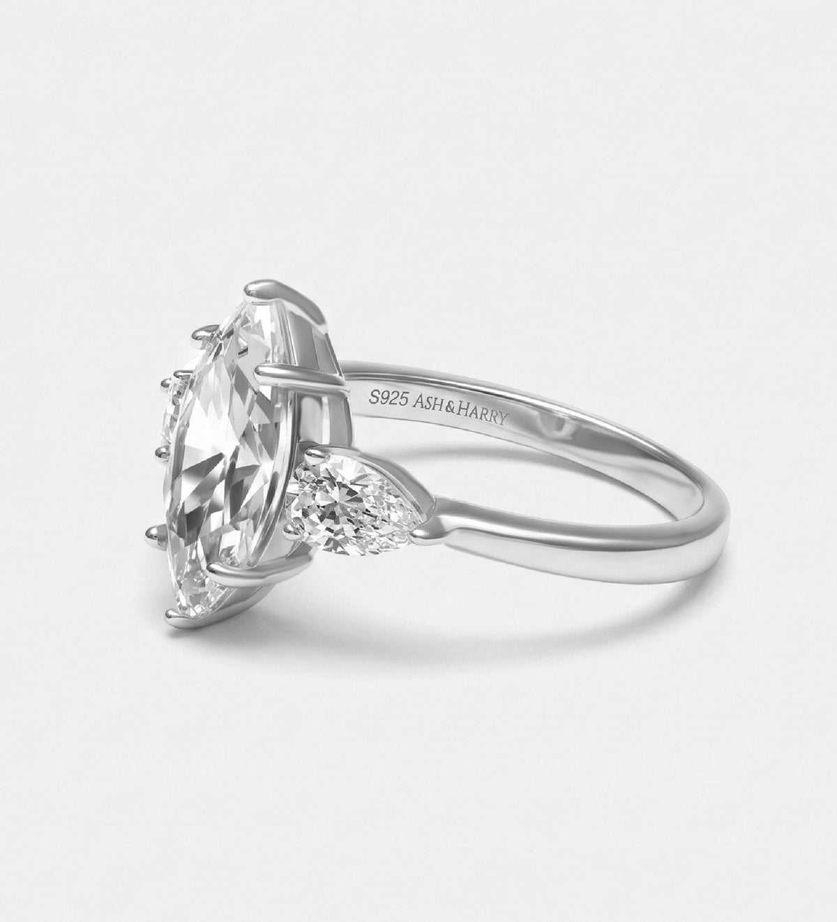 Marquise Trilogy Ring in 925 Silver with High - Quality White Simulated Diamonds - Ash & Harry