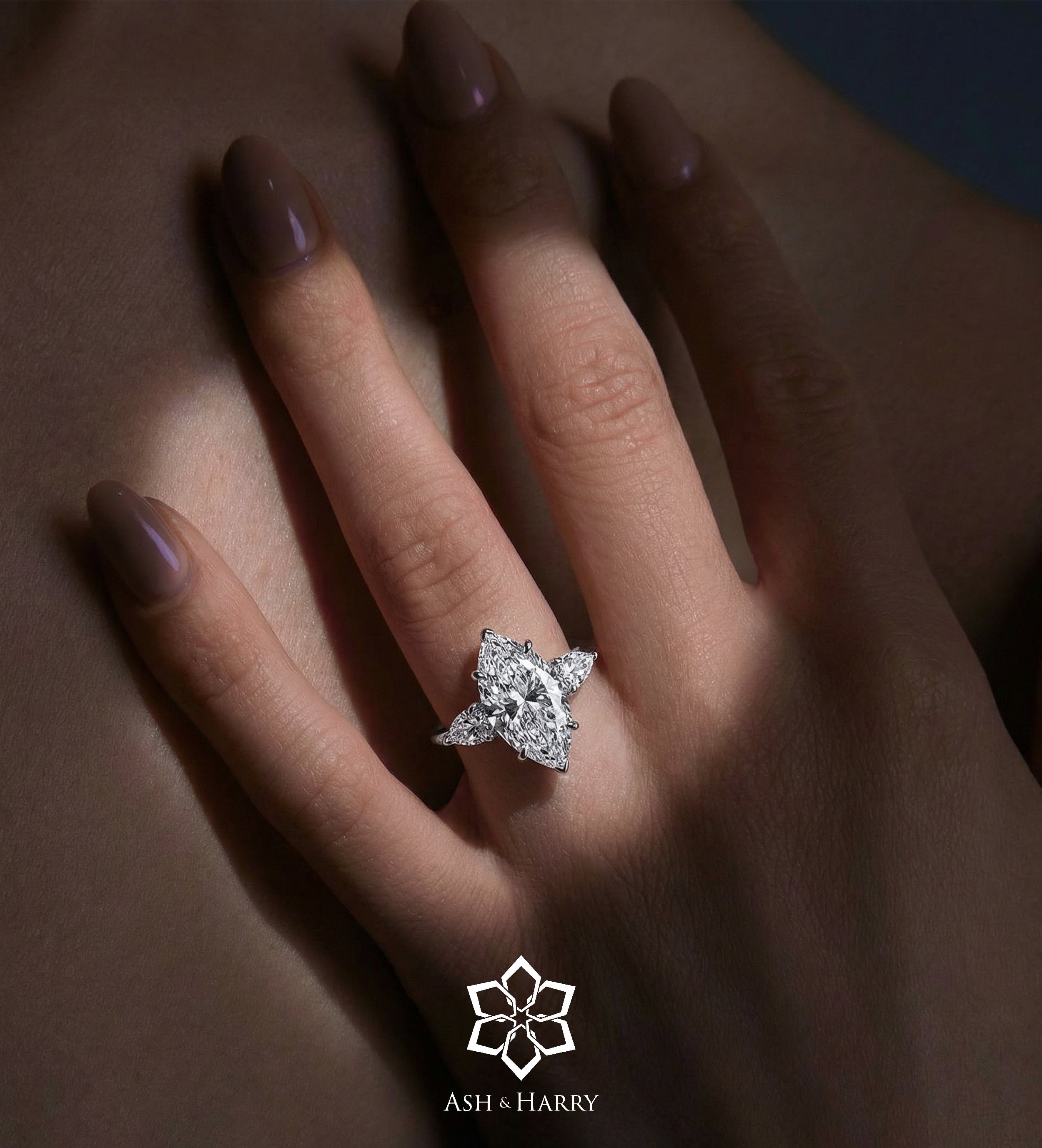 Marquise Trilogy Ring in 925 Silver with High - Quality White Simulated Diamonds - Ash & Harry