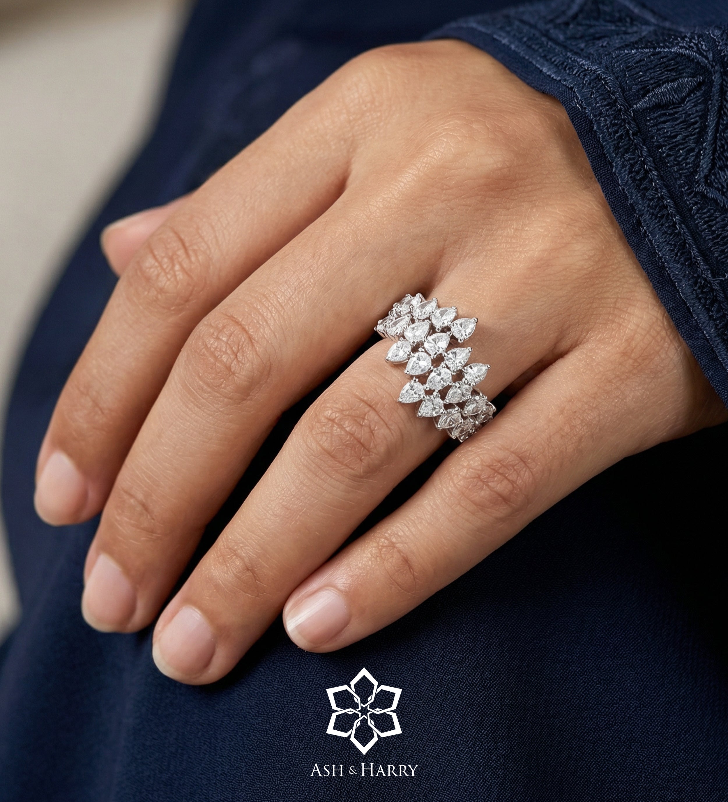 Marquise Bloom Ring In 925 Silver High Quality Simulated Diamonds - Ash & Harry