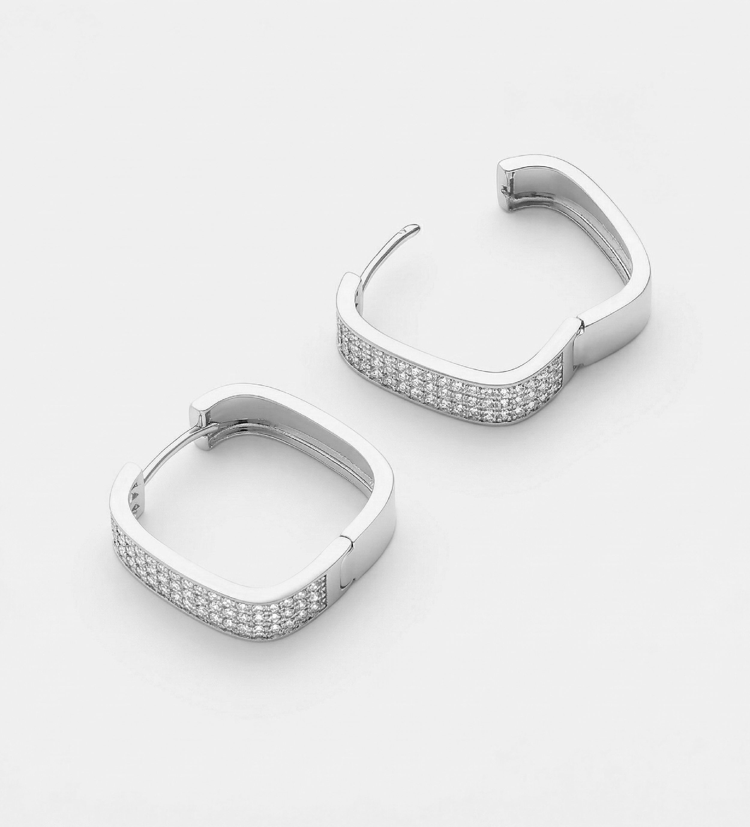Micro Pavé Square Hoops With High Quality Simulated Diamonds - Ash & Harry