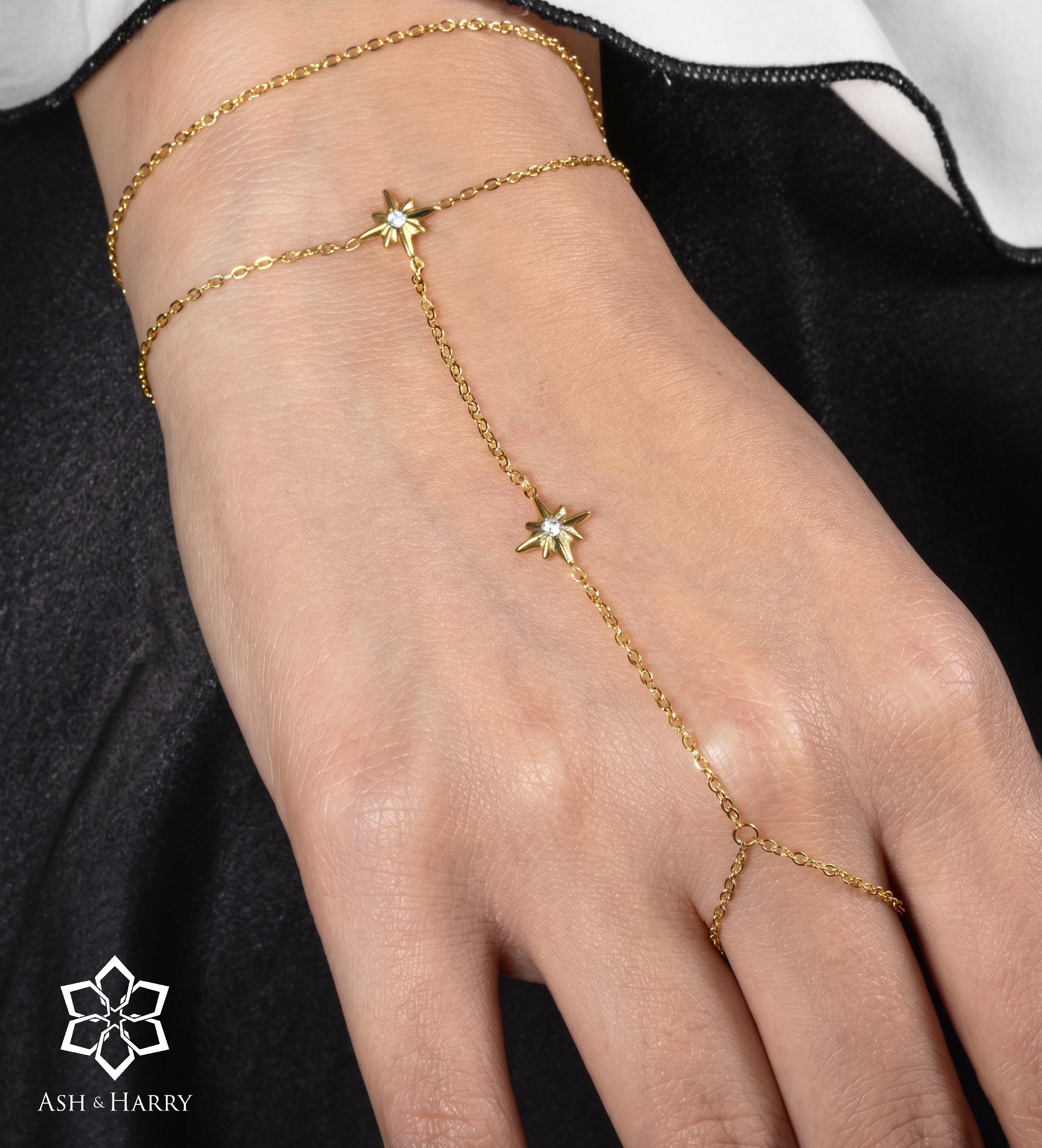 Najma Hand Chain in Gold With High Quality Simulated Diamonds - Ash & Harry