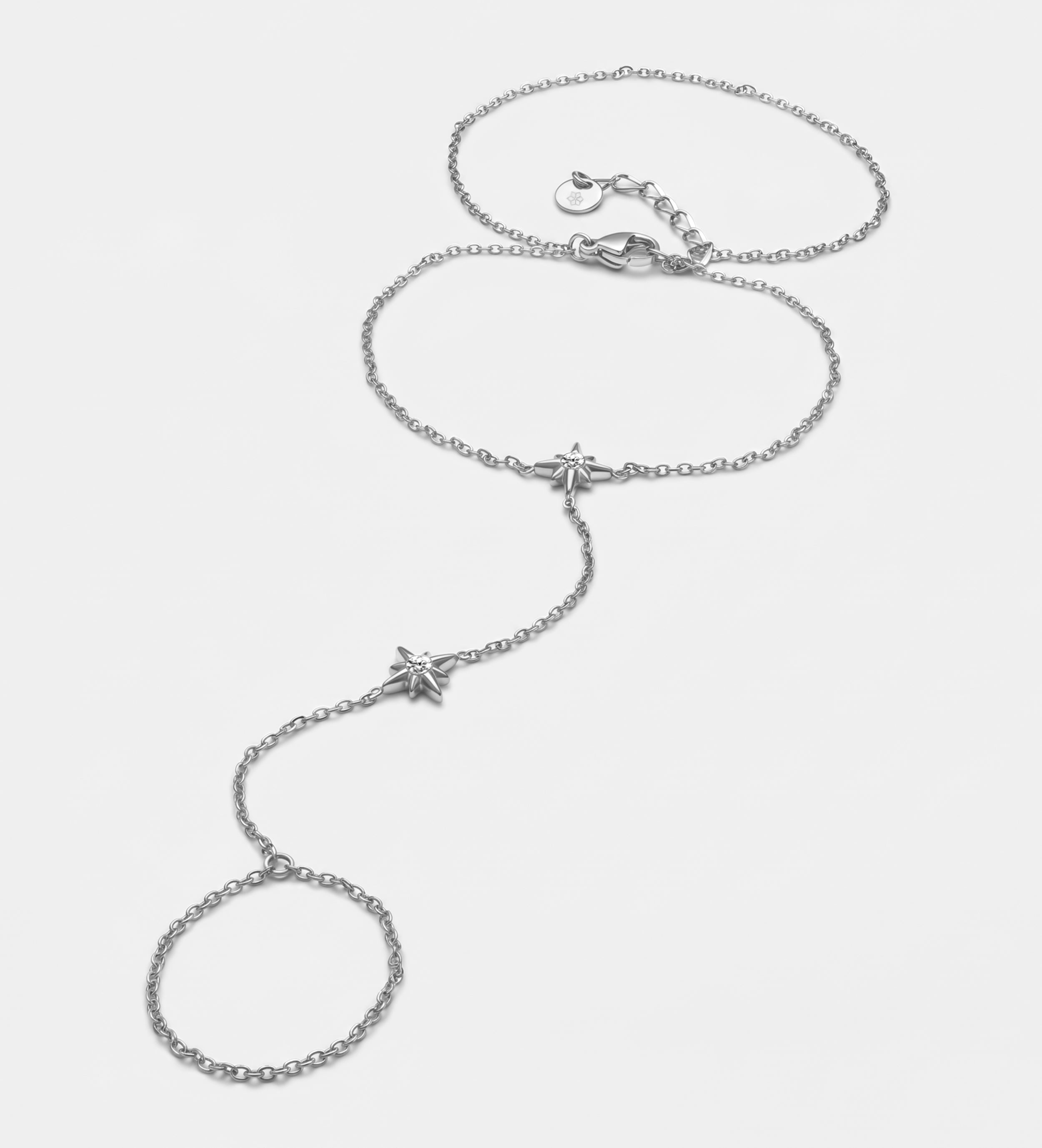 Najma Hand Chain in Silver With High Quality Simulated Diamonds - Ash & Harry