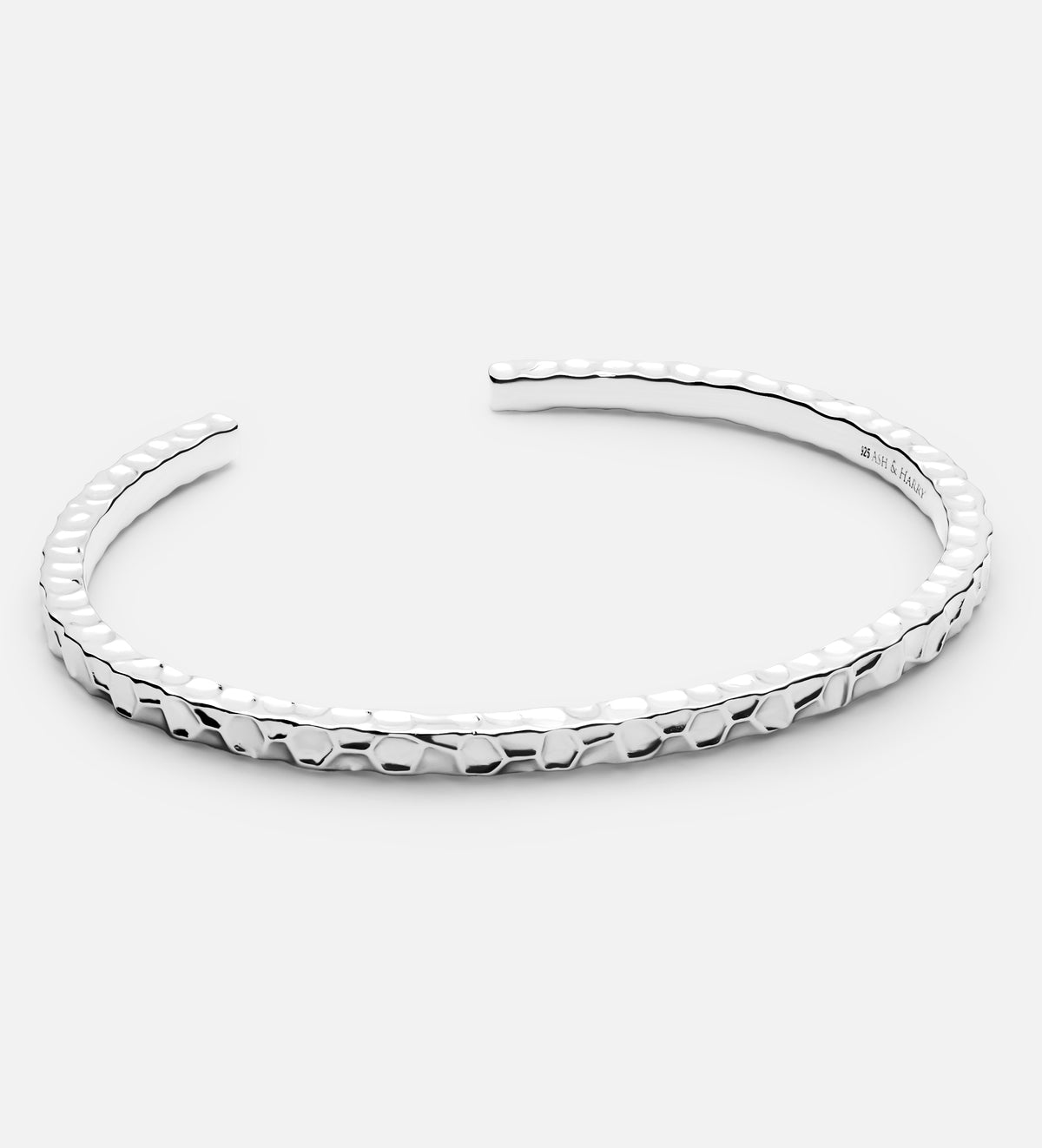 Artisan Hammered Cuff Bracelet in Rhodium Plating on 925 Silver - Ash & Harry