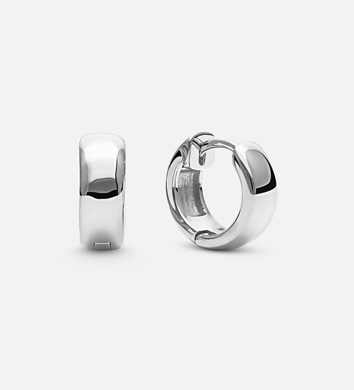 Bold Huggie Hoops in Rhodium Plating on 925 Silver - Ash & Harry