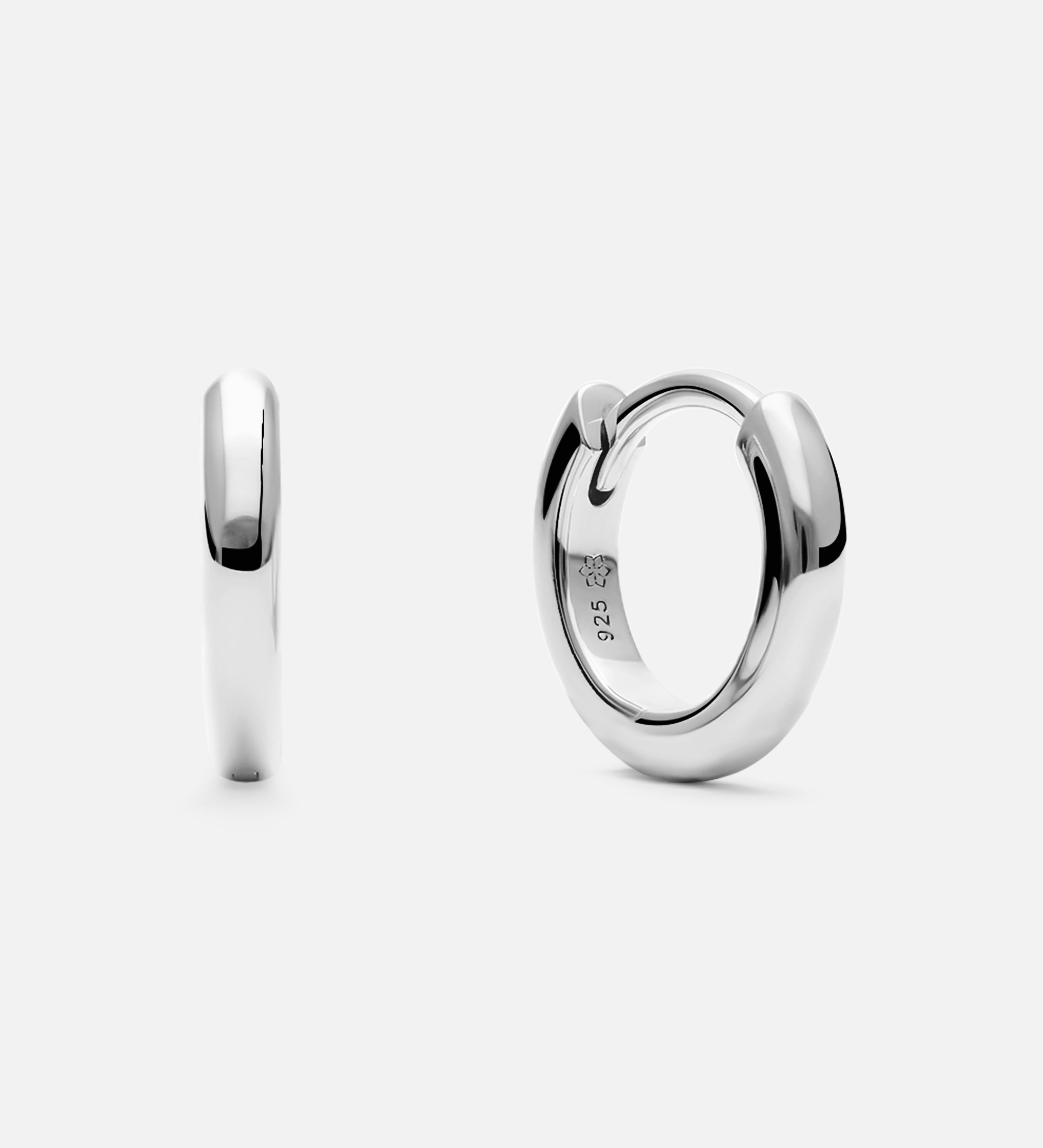 Classic Huggie Hoops in Rhodium Plating on 925 Silver - Ash & Harry
