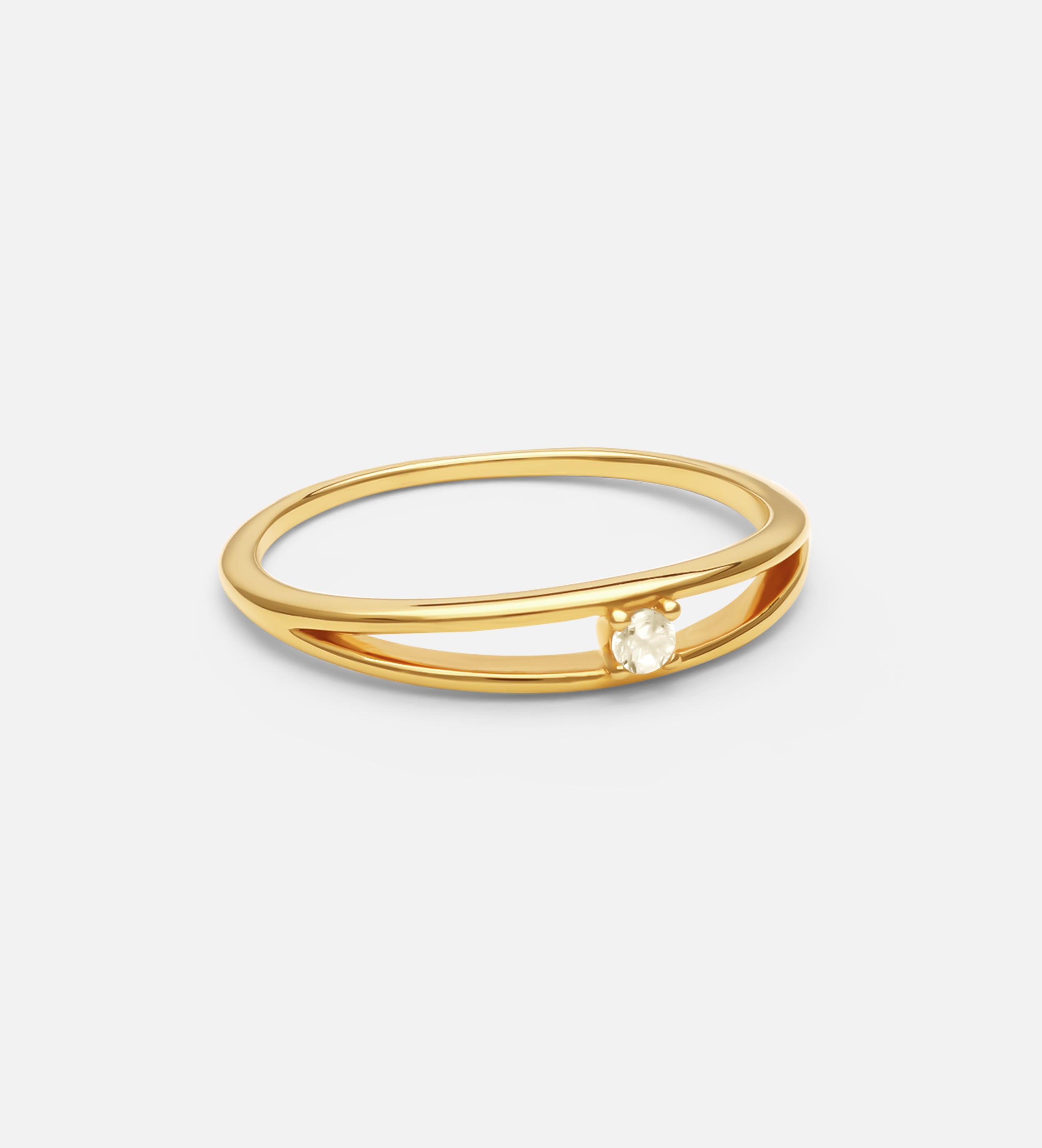 Double Band Solitaire Ring in 18k Gold Plating on 925 Silver - Ash & Harry