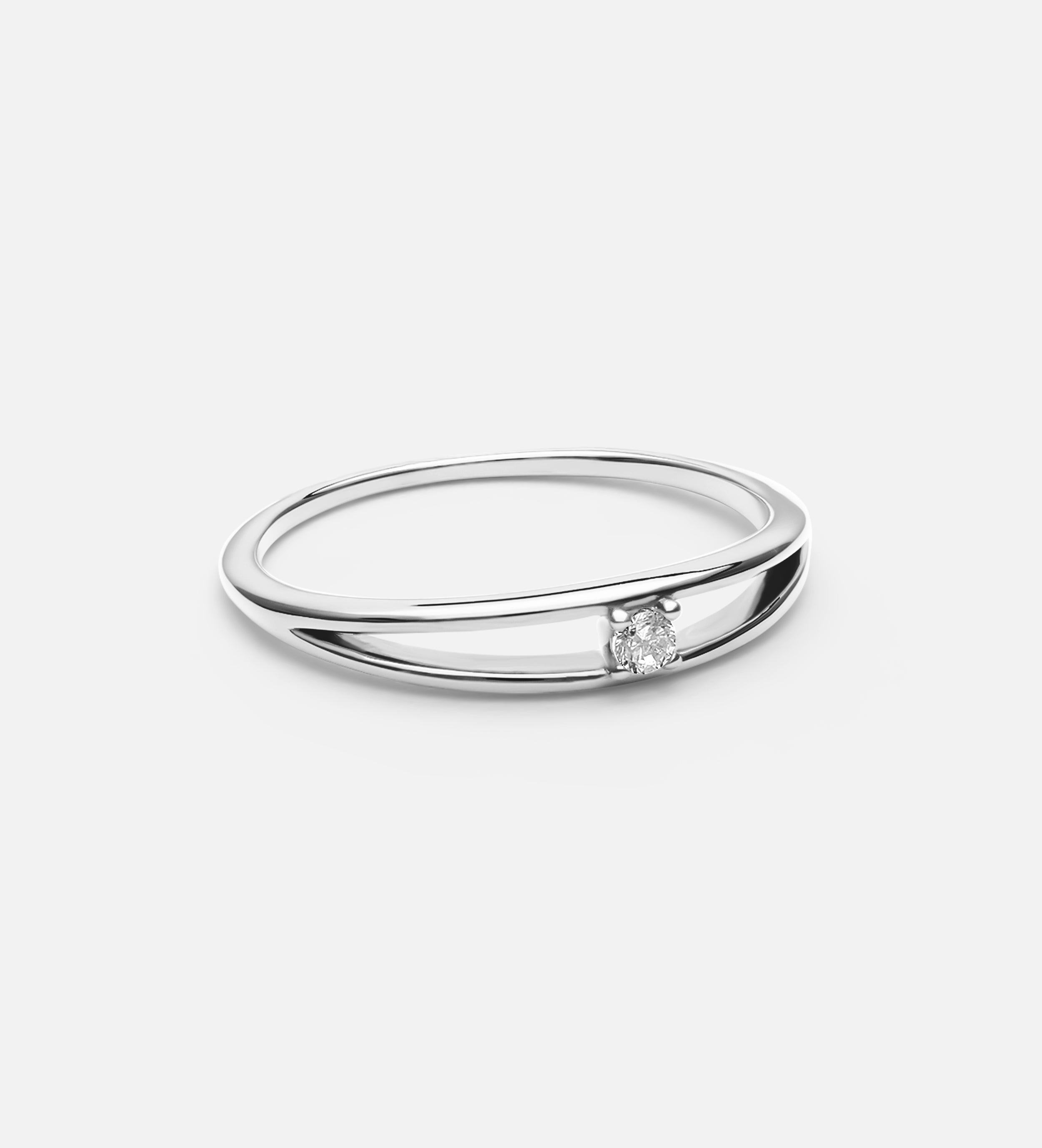 Double Band Solitaire Ring in Rhodium Plating on 925 Silver - Ash & Harry