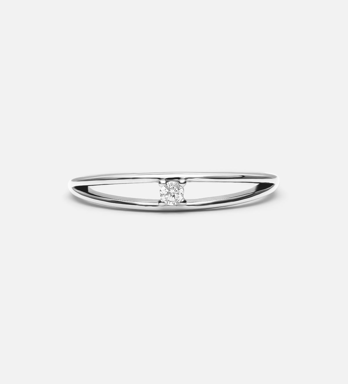Double Band Solitaire Ring in Rhodium Plating on 925 Silver - Ash & Harry