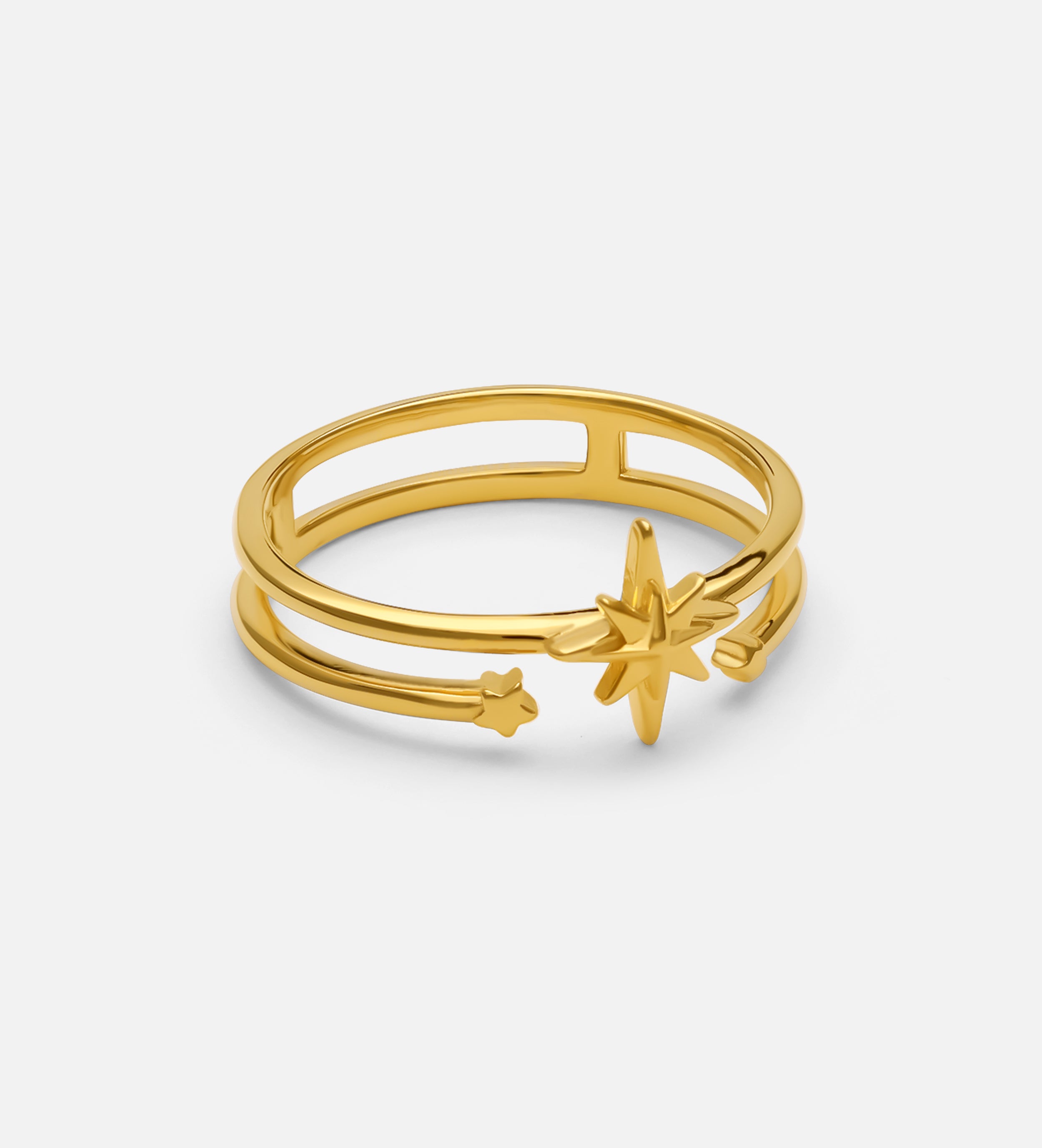 Double Band Starburst Ring in 18k Gold Plating on 925 Silver - Ash & Harry