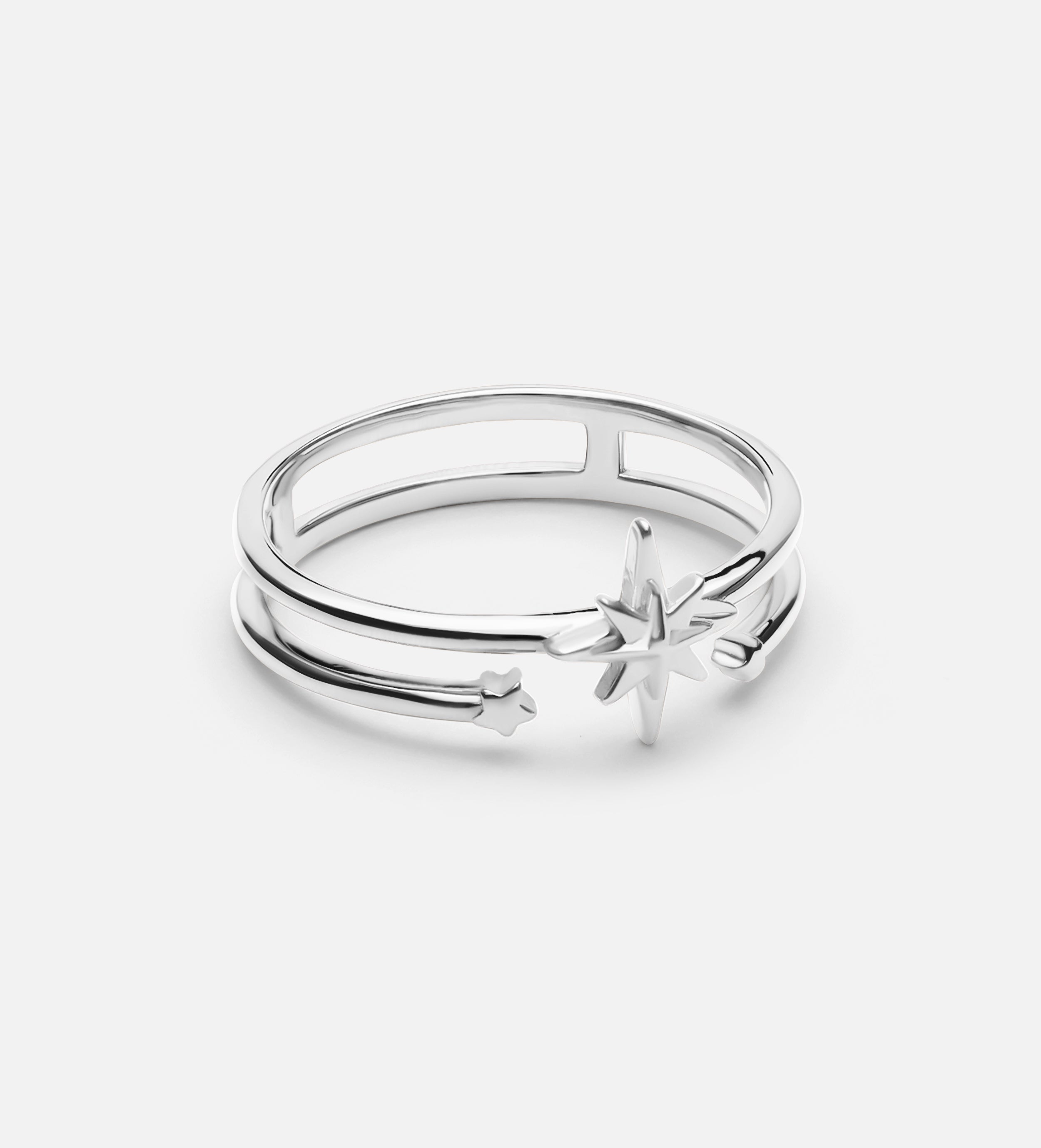Double Band Starburst Ring in Rhodium Plating on 925 Silver - Ash & Harry
