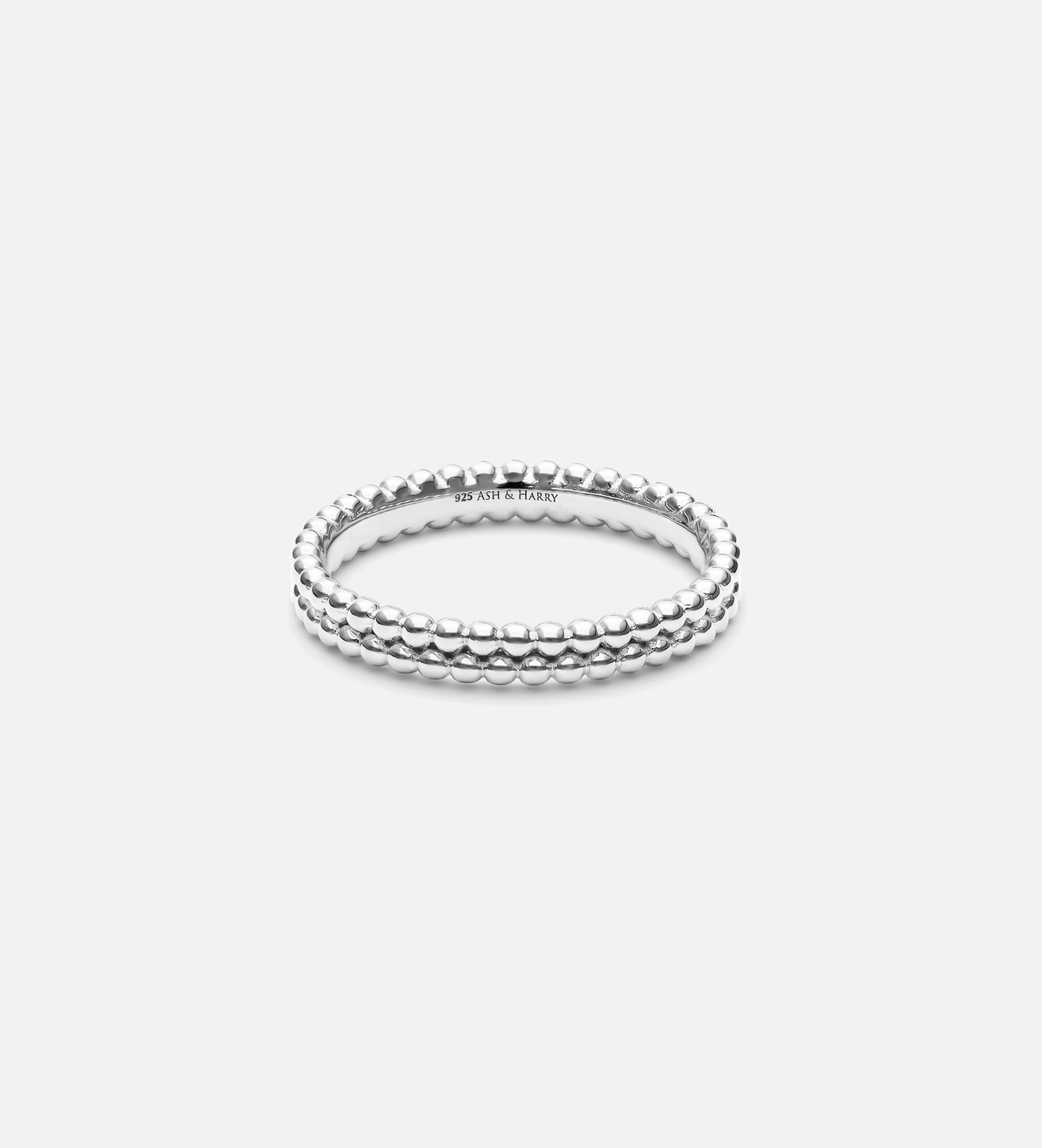 Double Beaded Stacker Ring in Rhodium Plating on 925 Silver - Ash & Harry