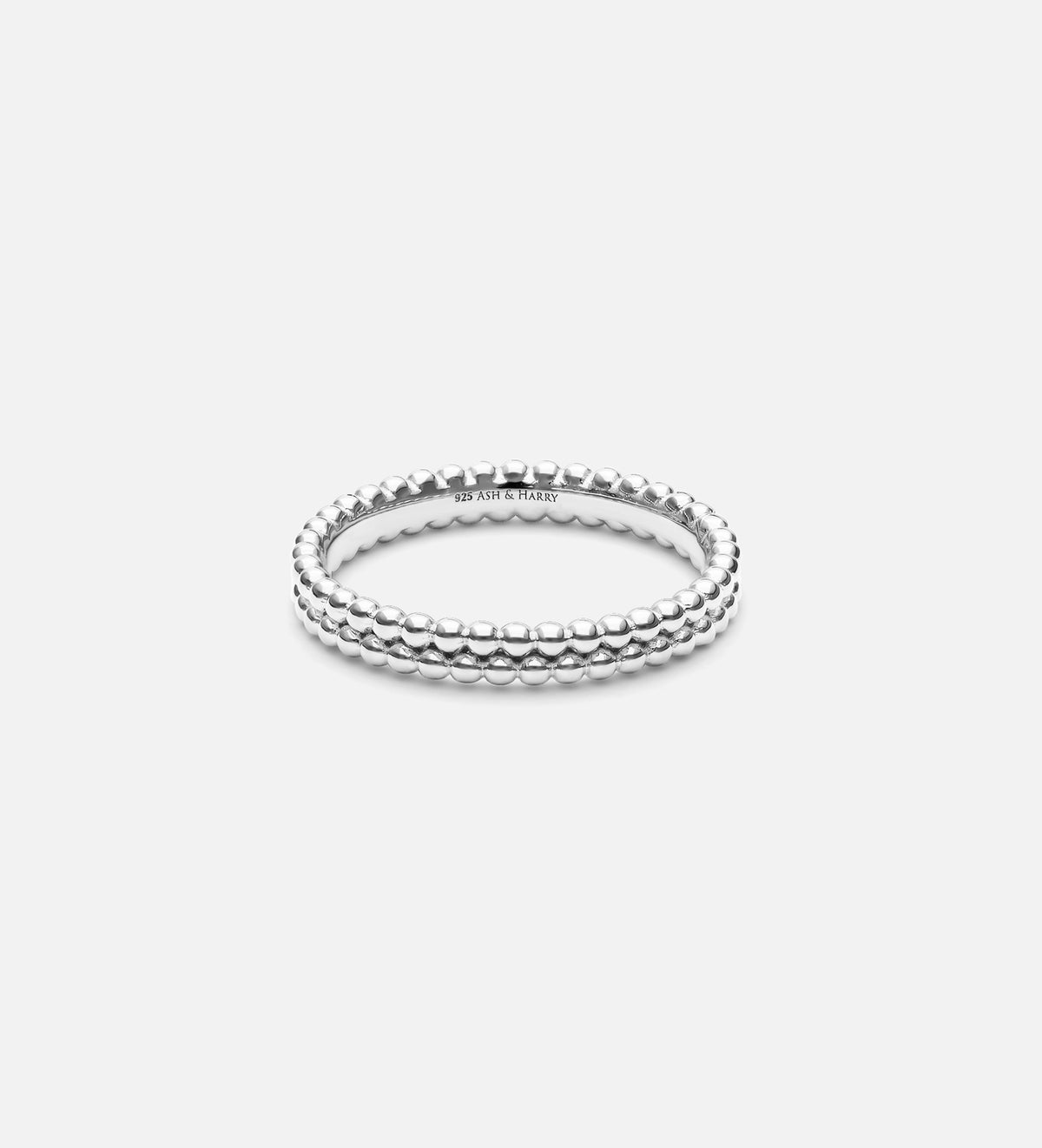 Double Beaded Stacker Ring in Rhodium Plating on 925 Silver - Ash & Harry
