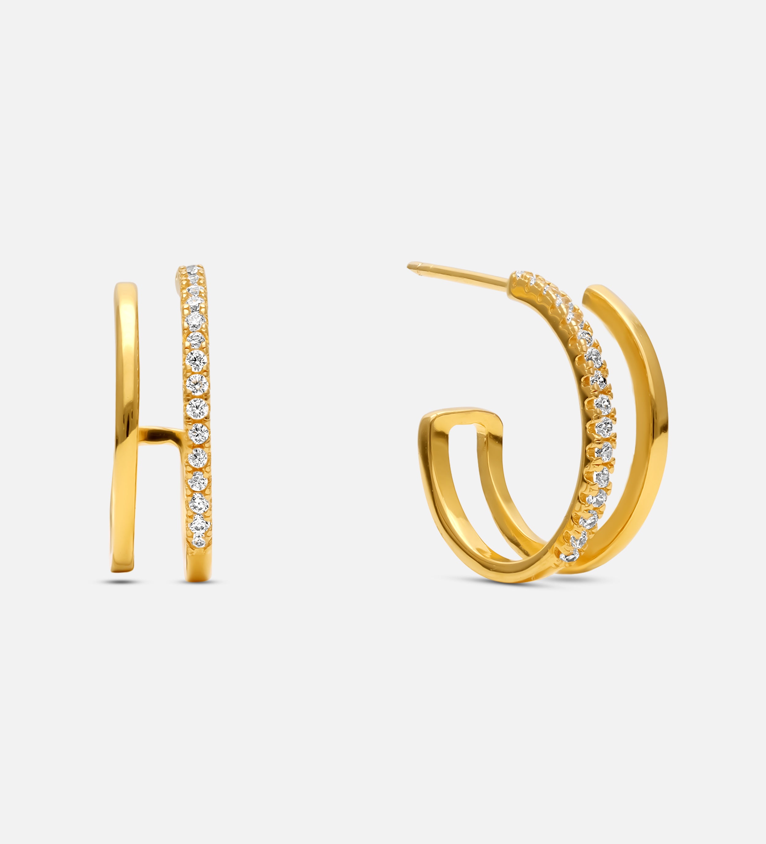Double Huggie Earrings in 18k Gold Plating on 925 Silver - Ash & Harry