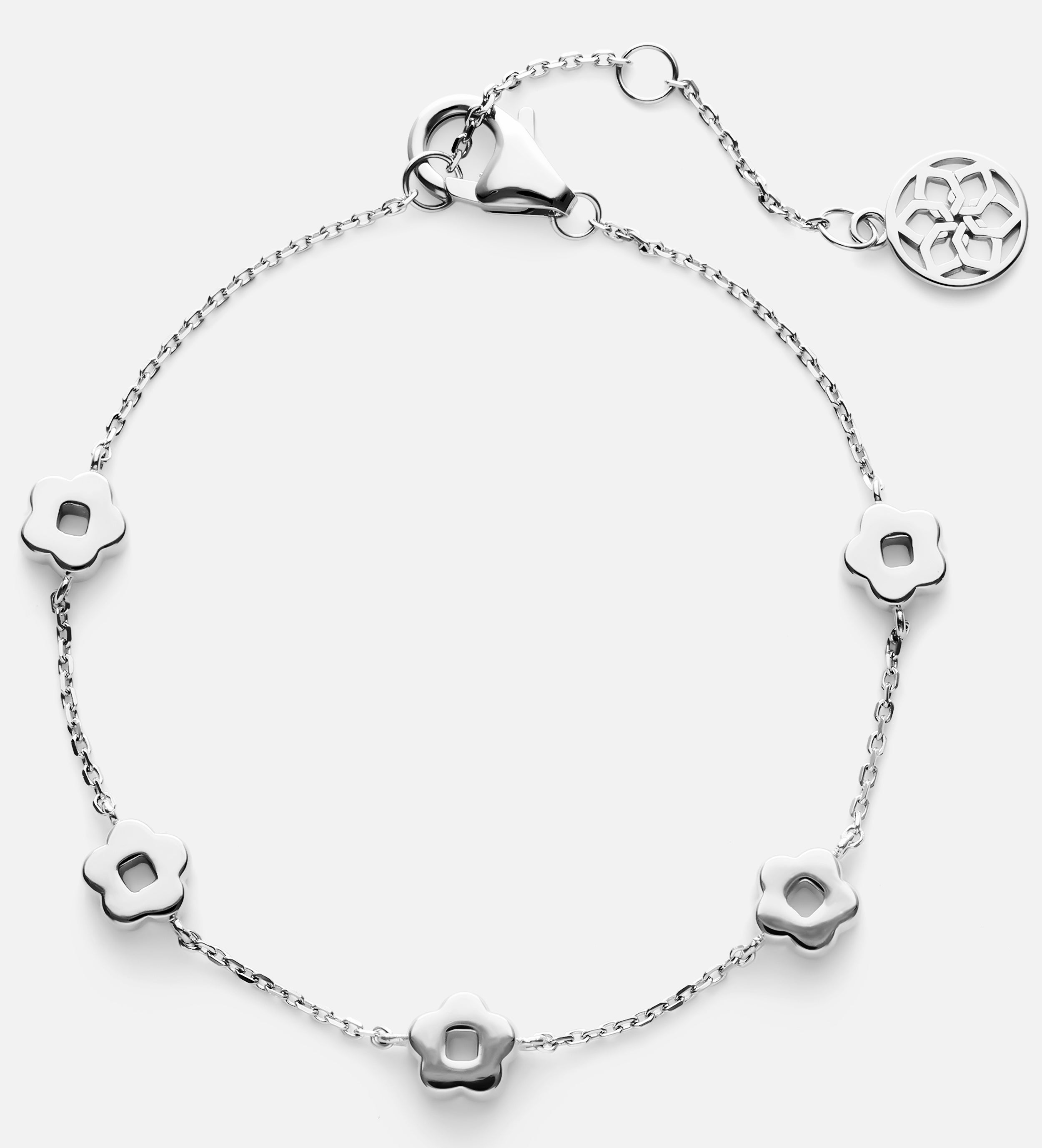 Flower Interval Chain Bracelet in Rhodium Plating on 925 Silver - Ash & Harry