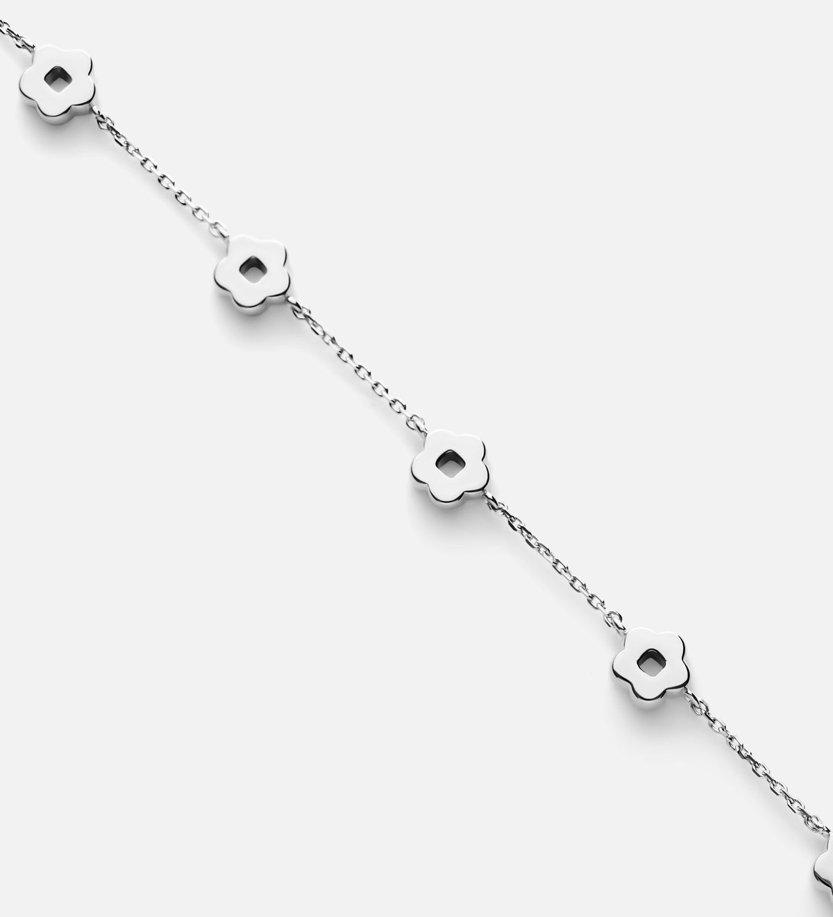 Flower Interval Chain Bracelet in Rhodium Plating on 925 Silver - Ash & Harry
