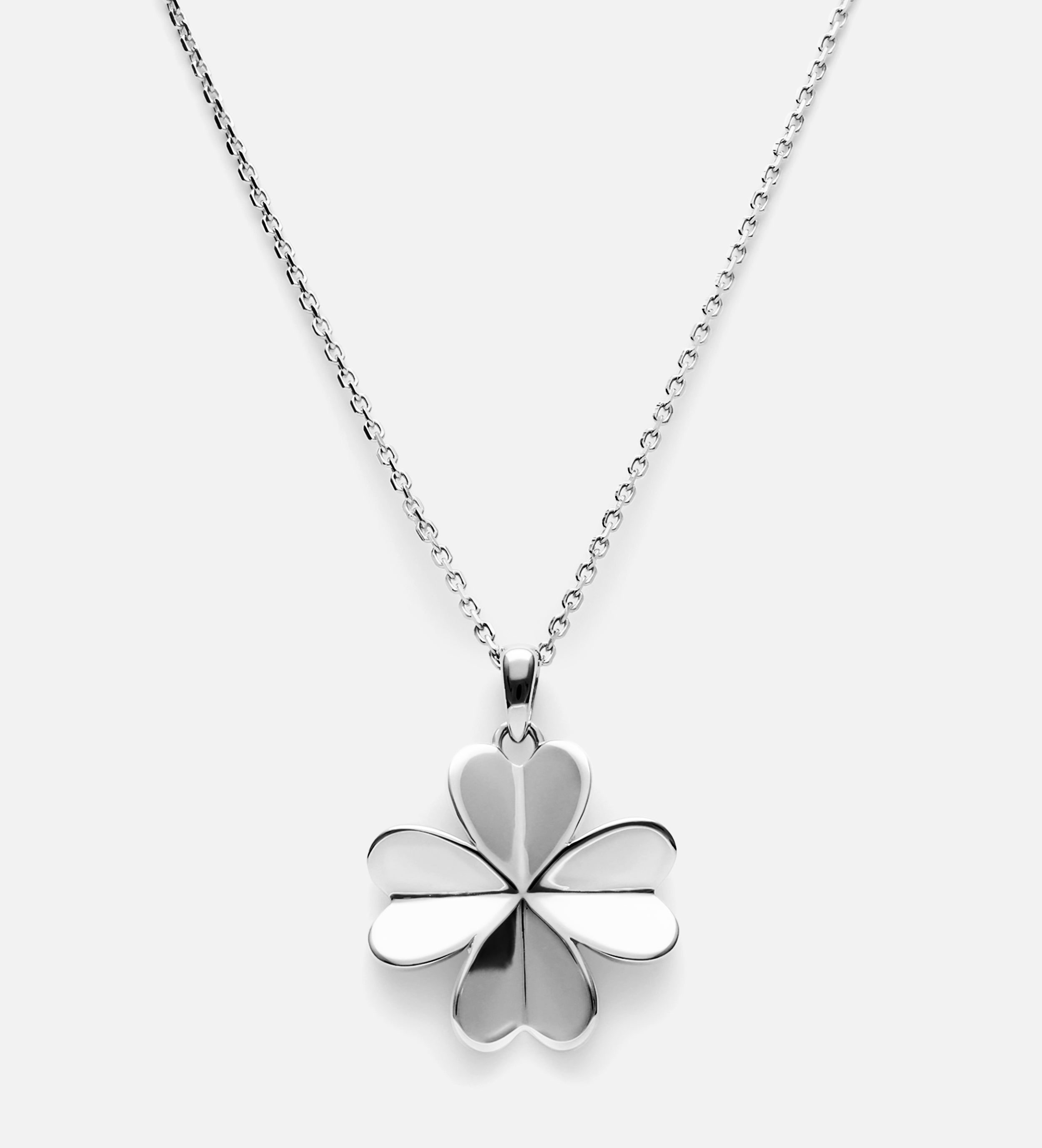 Origami Heart Clover Necklace in Rhodium Plating on 925 Silver - Ash & Harry