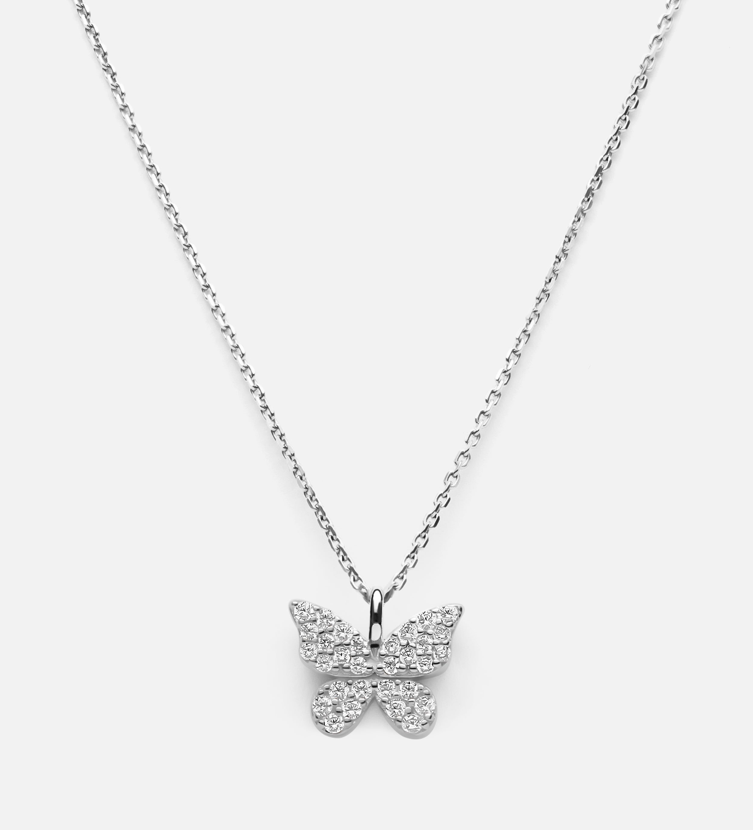 Pave Butterfly Necklace in Rhodium Plating on 925 Silver - Ash & Harry