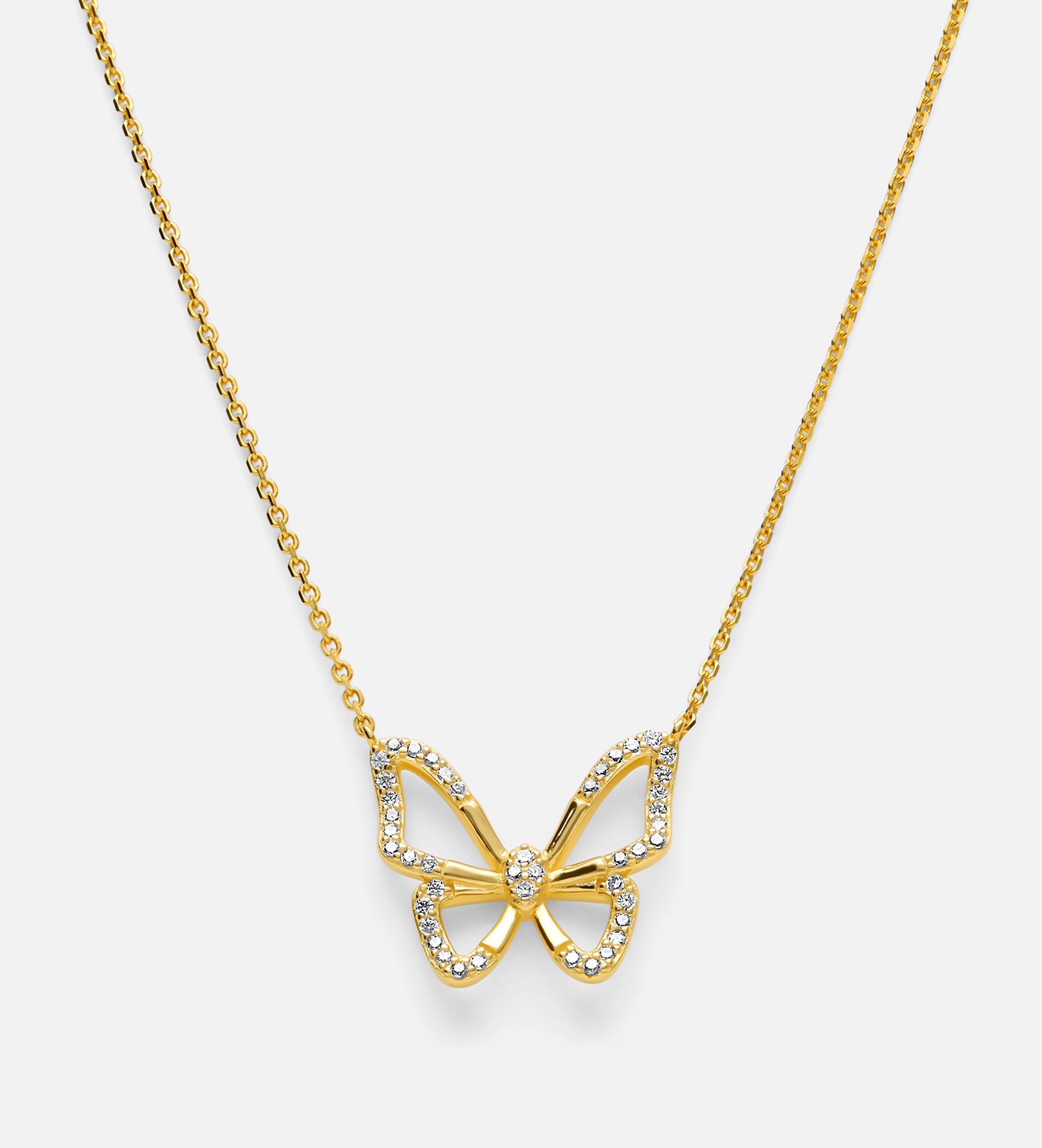 Pave Butterfly Silhouette Necklace in 18k Gold Plating on 925 Silver - Ash & Harry