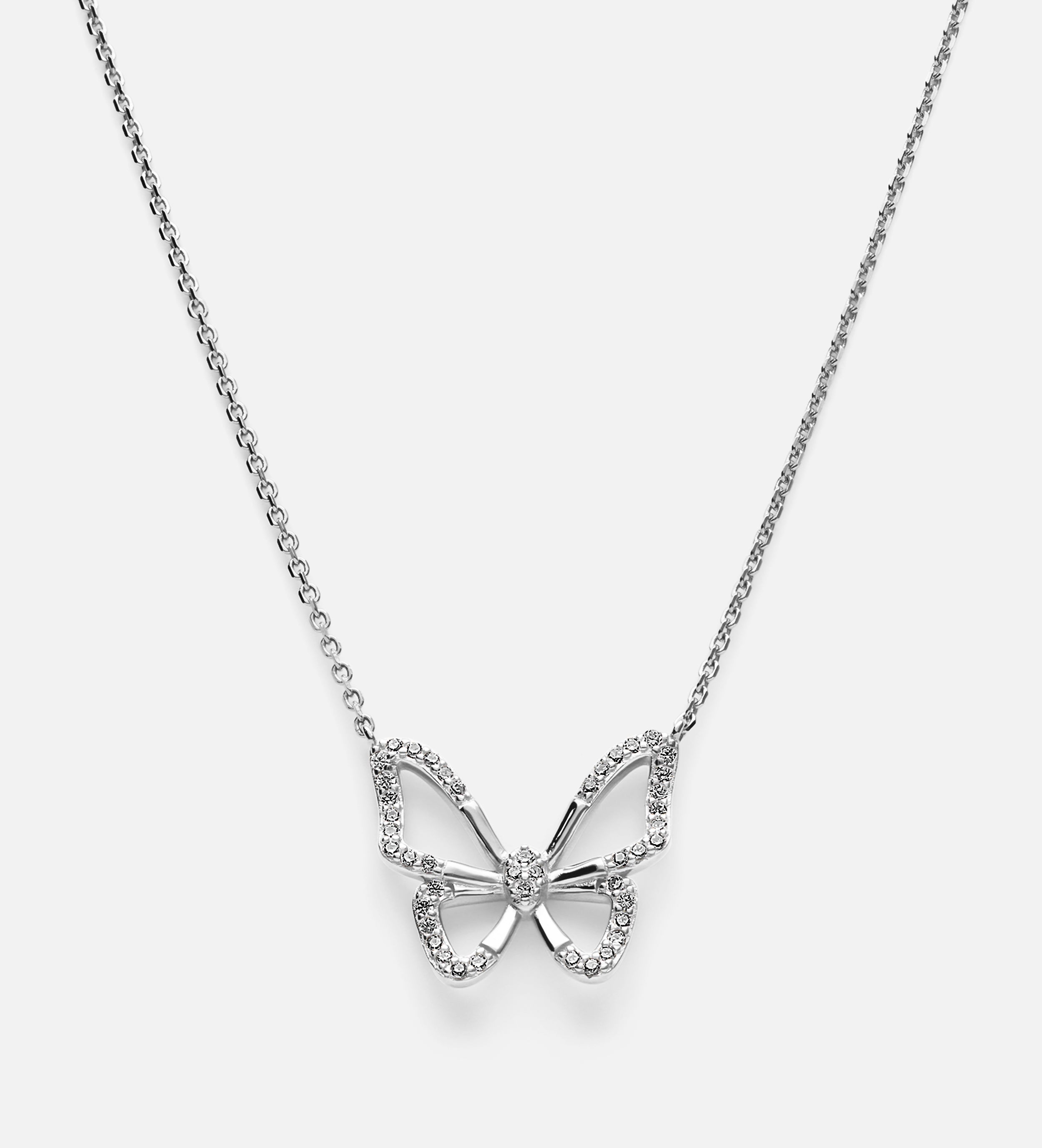 Pave Butterfly Silhouette Necklace in Rhodium Plating on 925 Silver - Ash & Harry