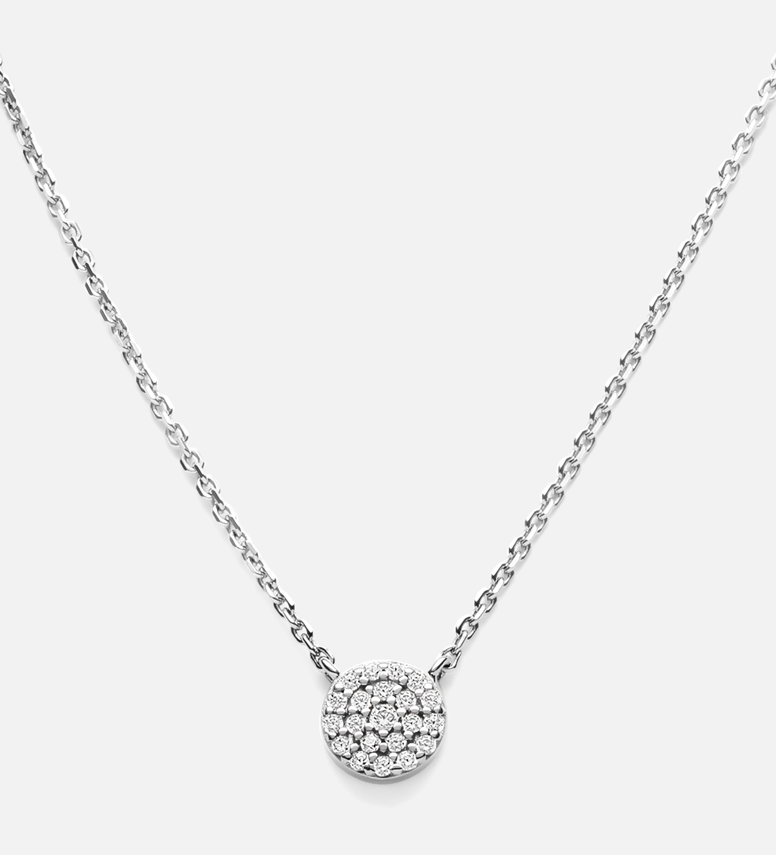 Round Pave Cluster Necklace in Rhodium Plating on 925 Silver - Ash & Harry