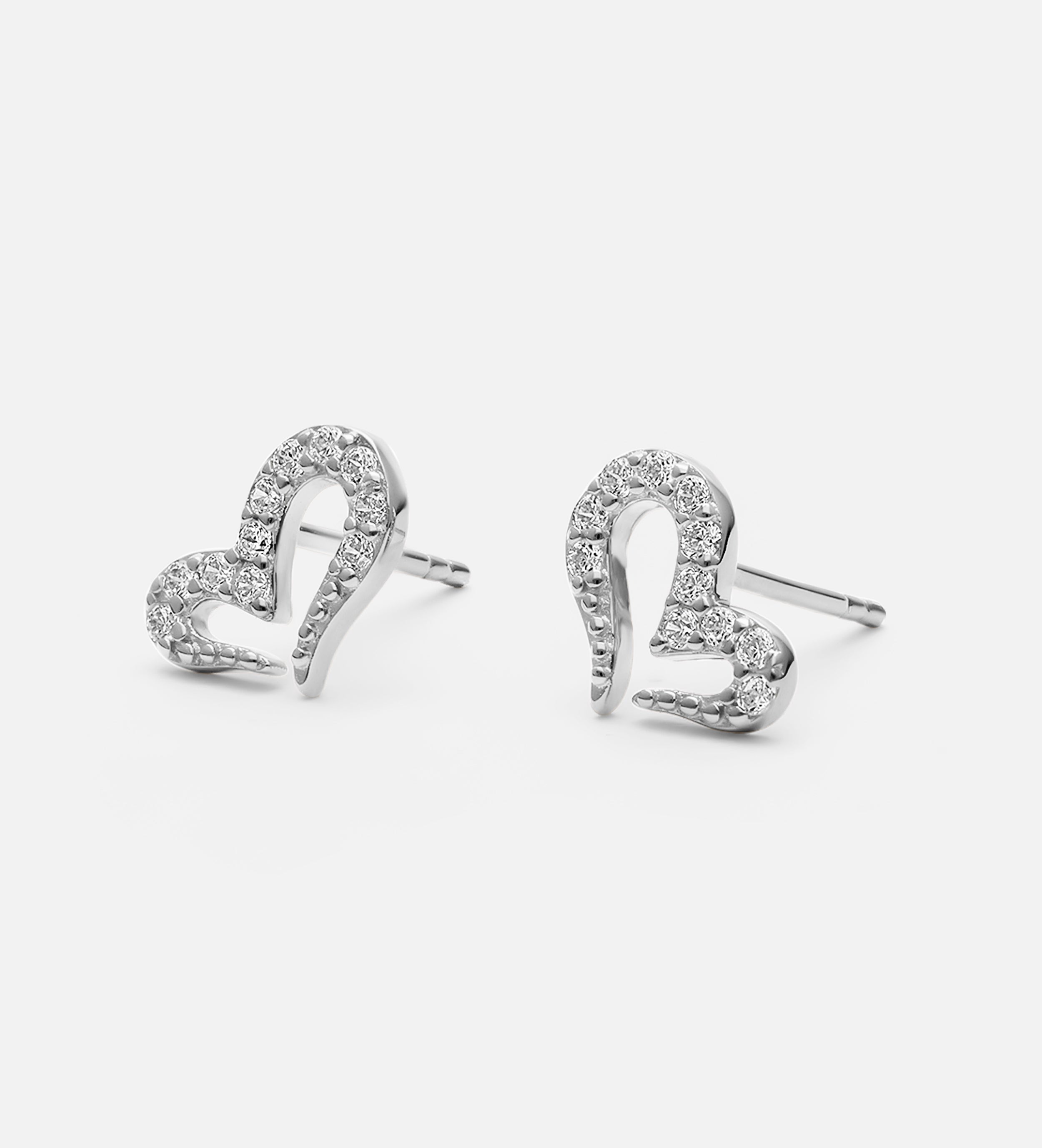 Pave Heart Earrings in Rhodium Plating on 925 Silver - Ash & Harry