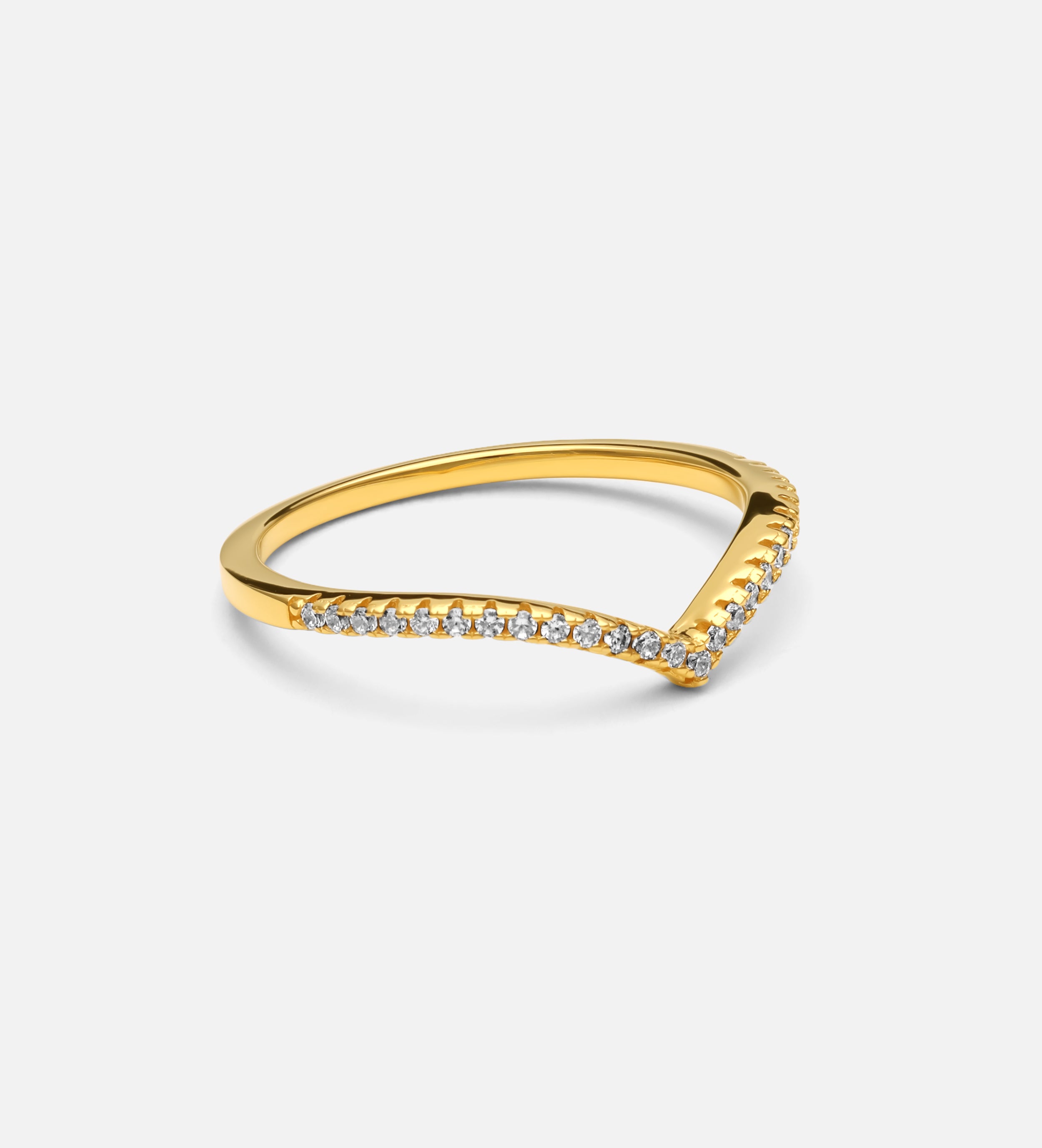 Pave Wishbone Ring in 18k Gold Plating on 925 Silver - Ash & Harry