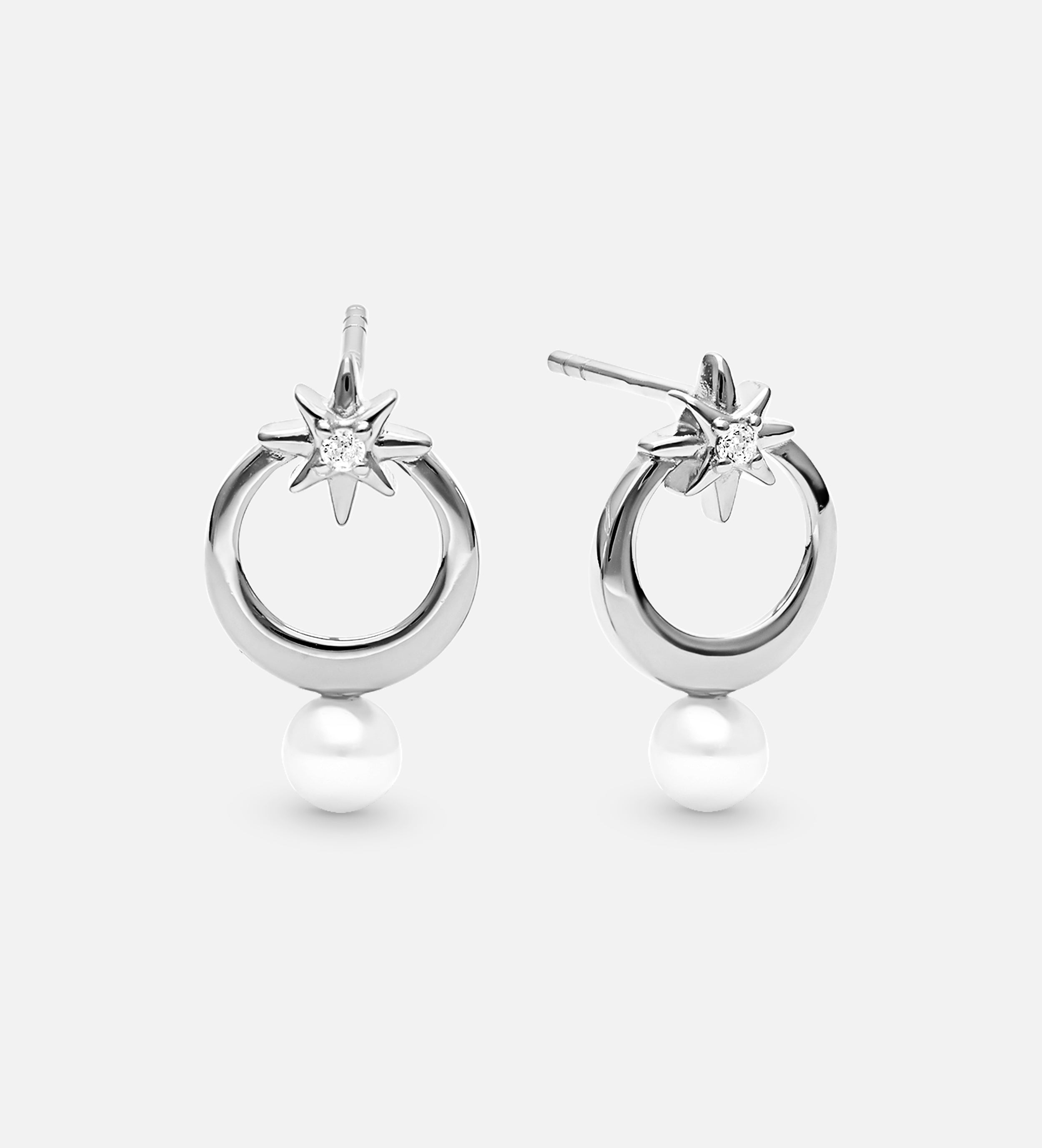 Pearl Drop Starburst Earrings in Rhodium Plating on 925 Silver - Ash & Harry