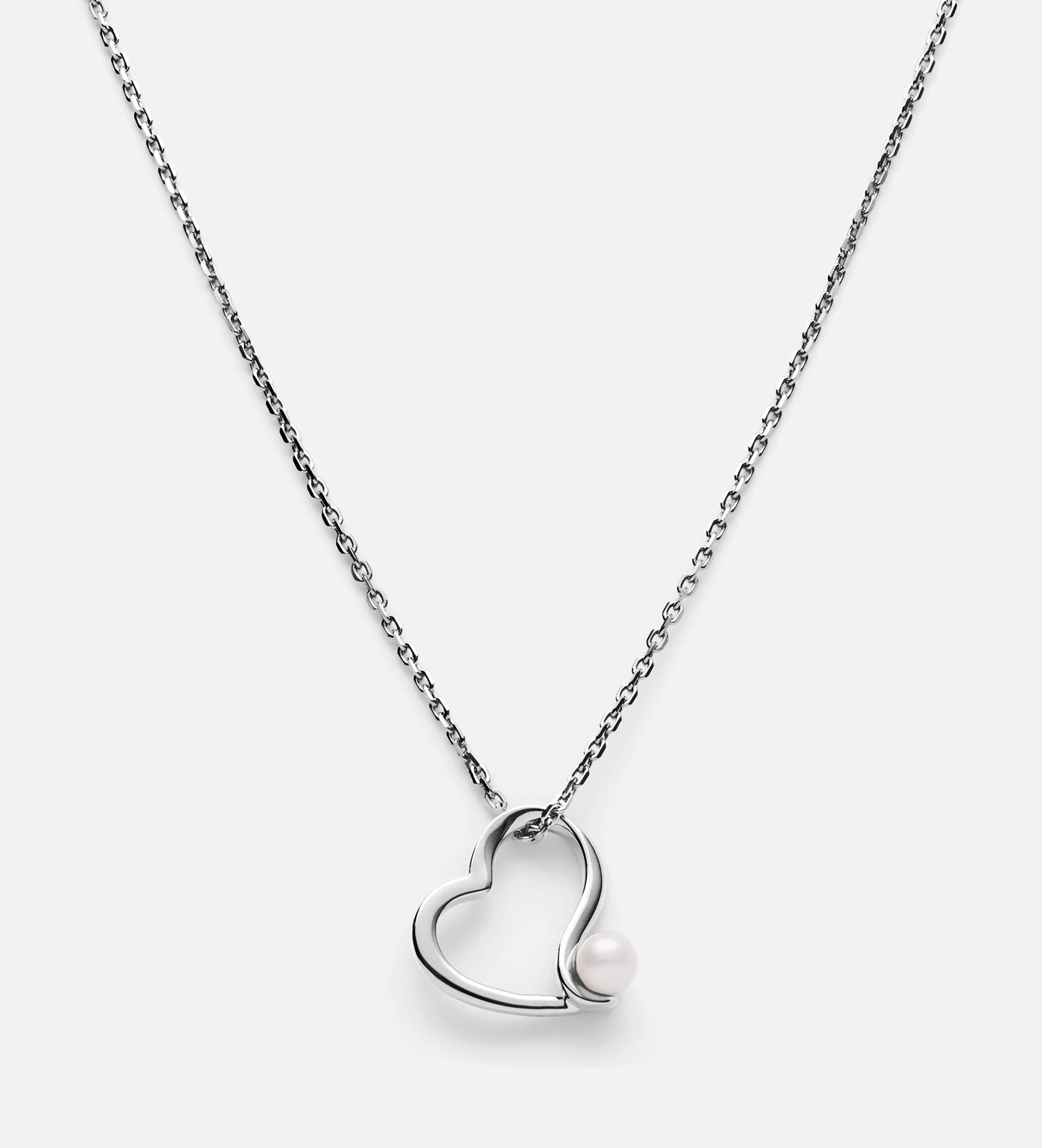 Pearl Heart Embrace Necklace in Rhodium Plating on 925 Silver - Ash & Harry