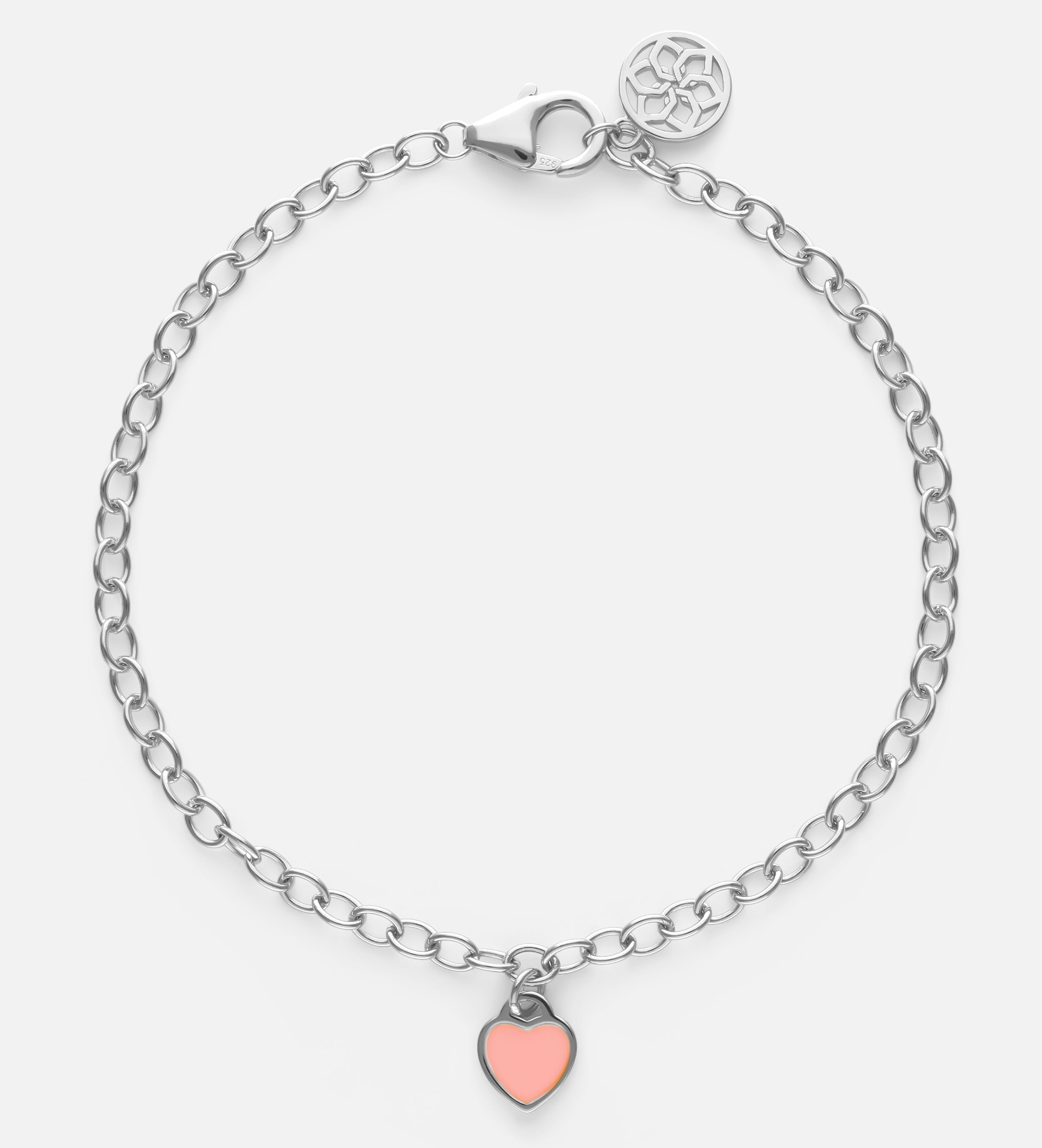 Pink Heart Chain Bracelet in Rhodium Plating on 925 Silver - Ash & Harry