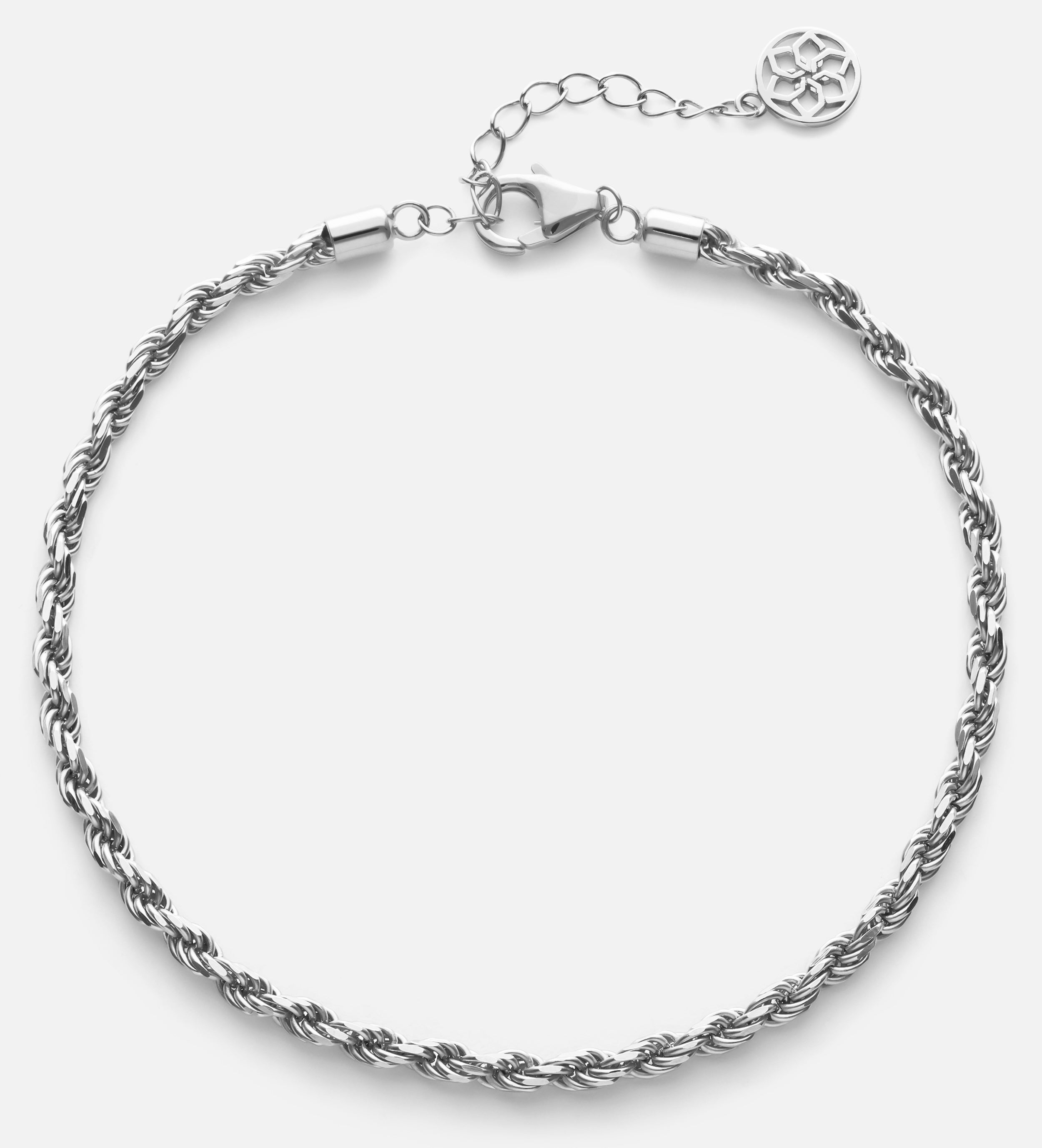 Rope Chain Anklet in Rhodium Plating on 925 Silver - Ash & Harry