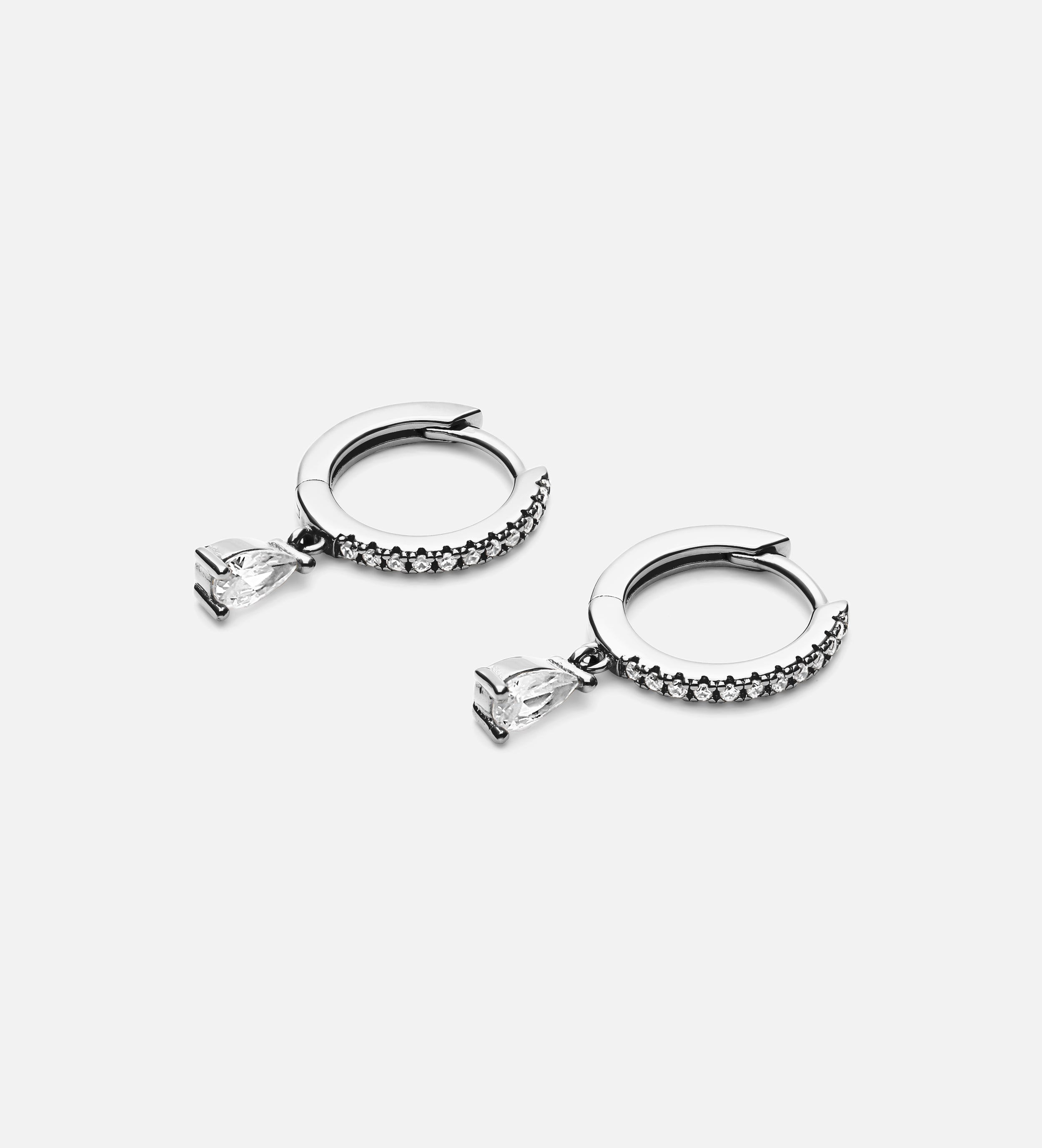 Stella Teardrop Huggies in Rhodium Plating on 925 Silver - Ash & Harry
