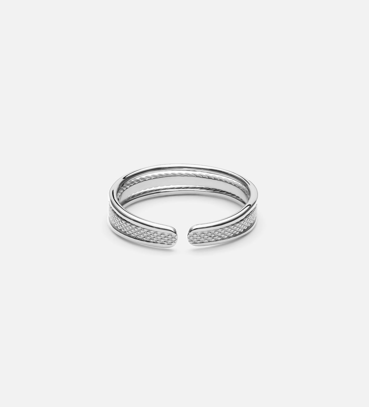 Textured Triple Stacking Ring in Rhodium Plating on 925 Silver - Ash & Harry