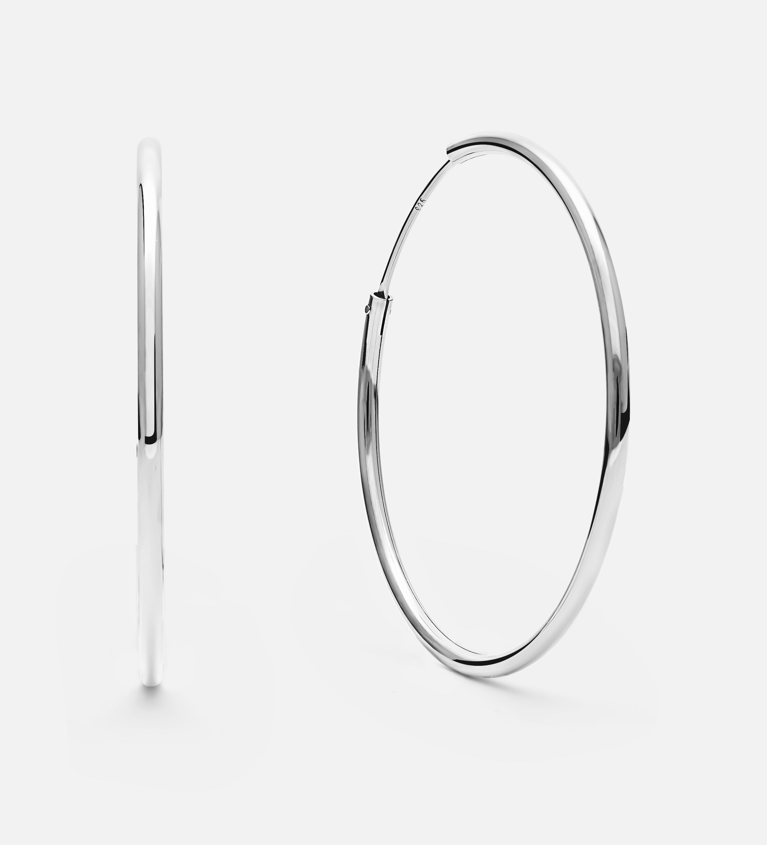 Thin Oversized Hoops in Rhodium Plating on 925 Silver - Ash & Harry