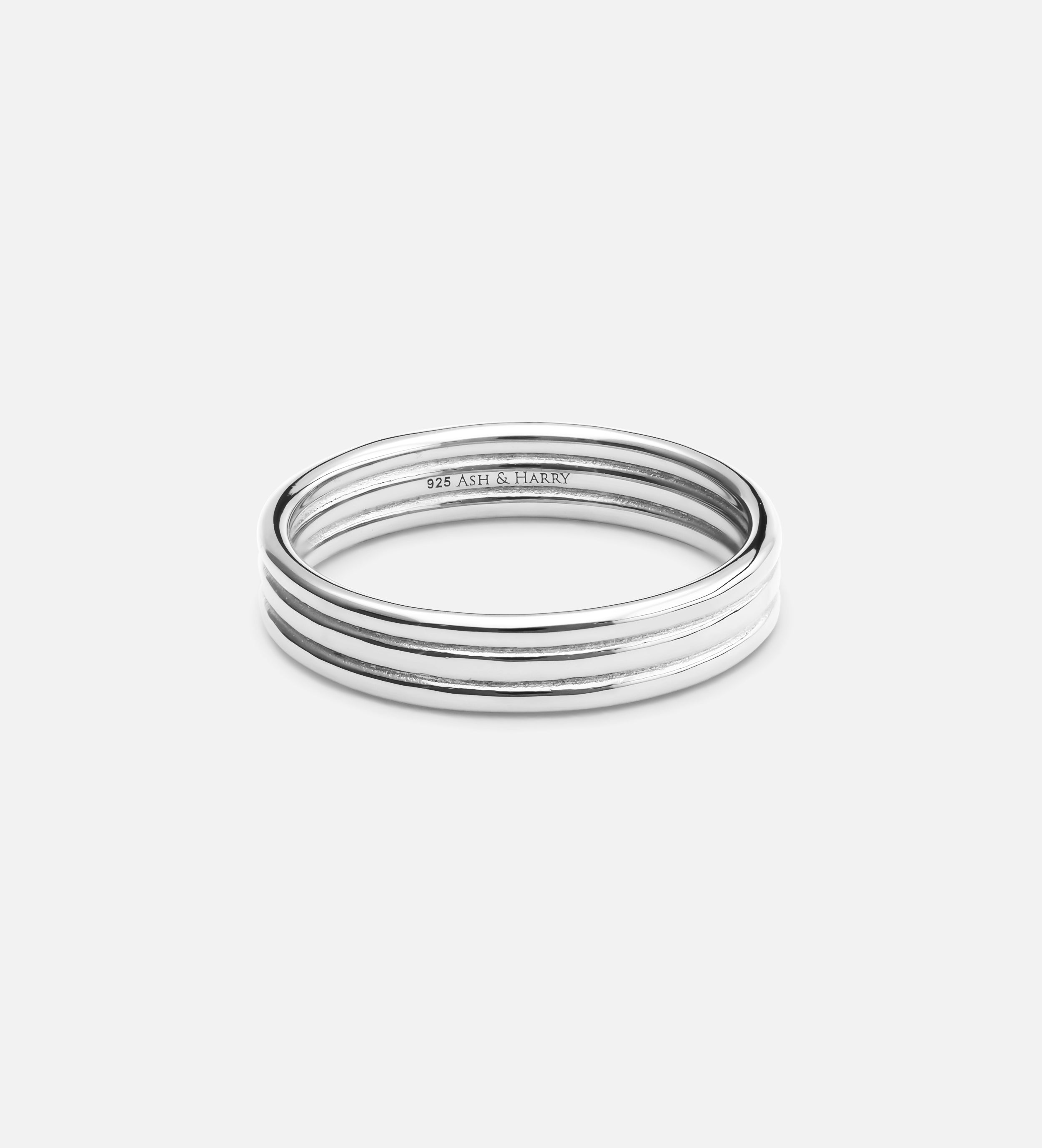 Trio Band Stacker Ring in Rhodium Plating on 925 Silver - Ash & Harry