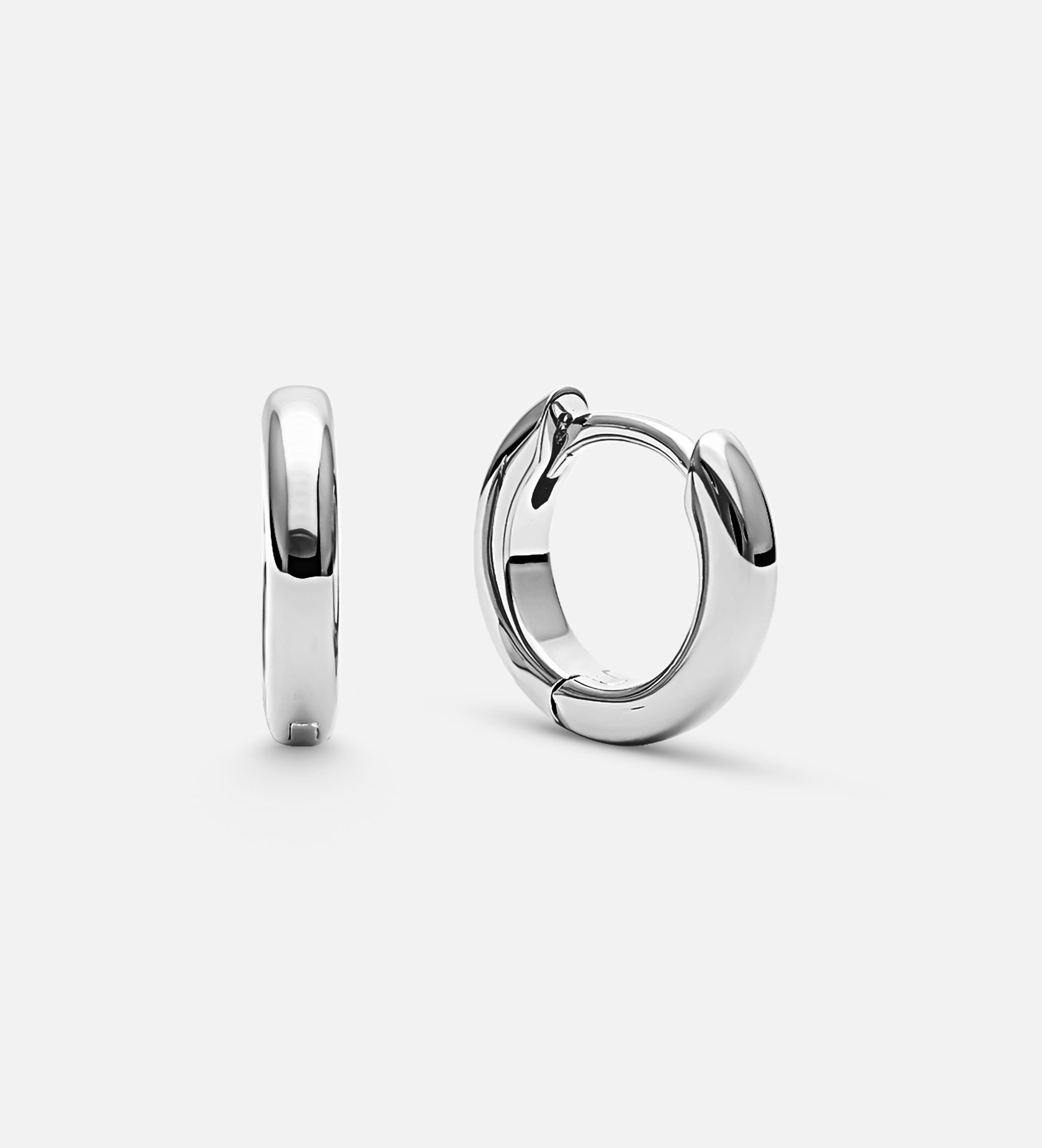Tube Huggie Hoops in Rhodium Plating on 925 Silver - Ash & Harry