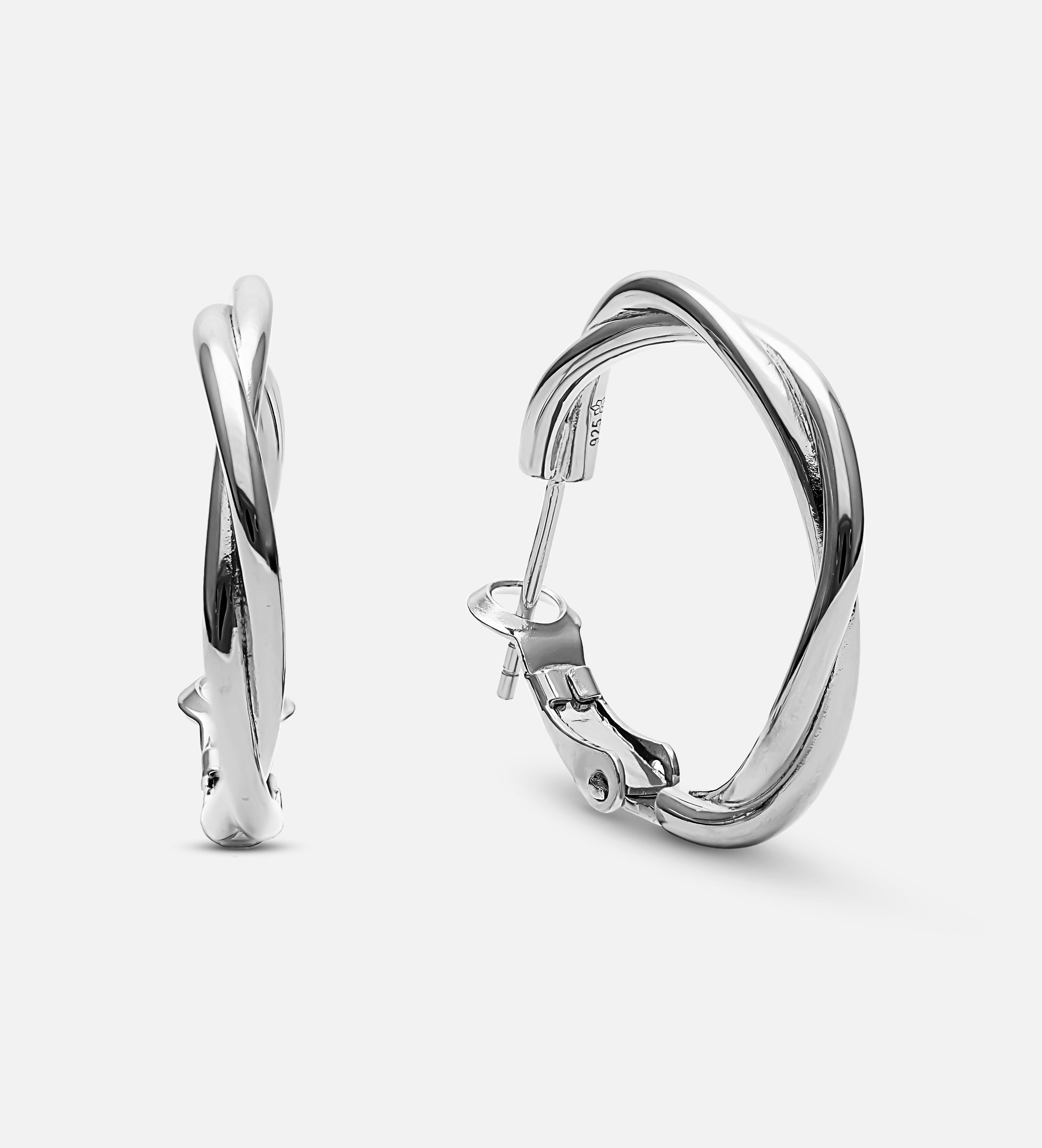 Twisted Hoop Earrings in Rhodium Plating on 925 Silver - Ash & Harry