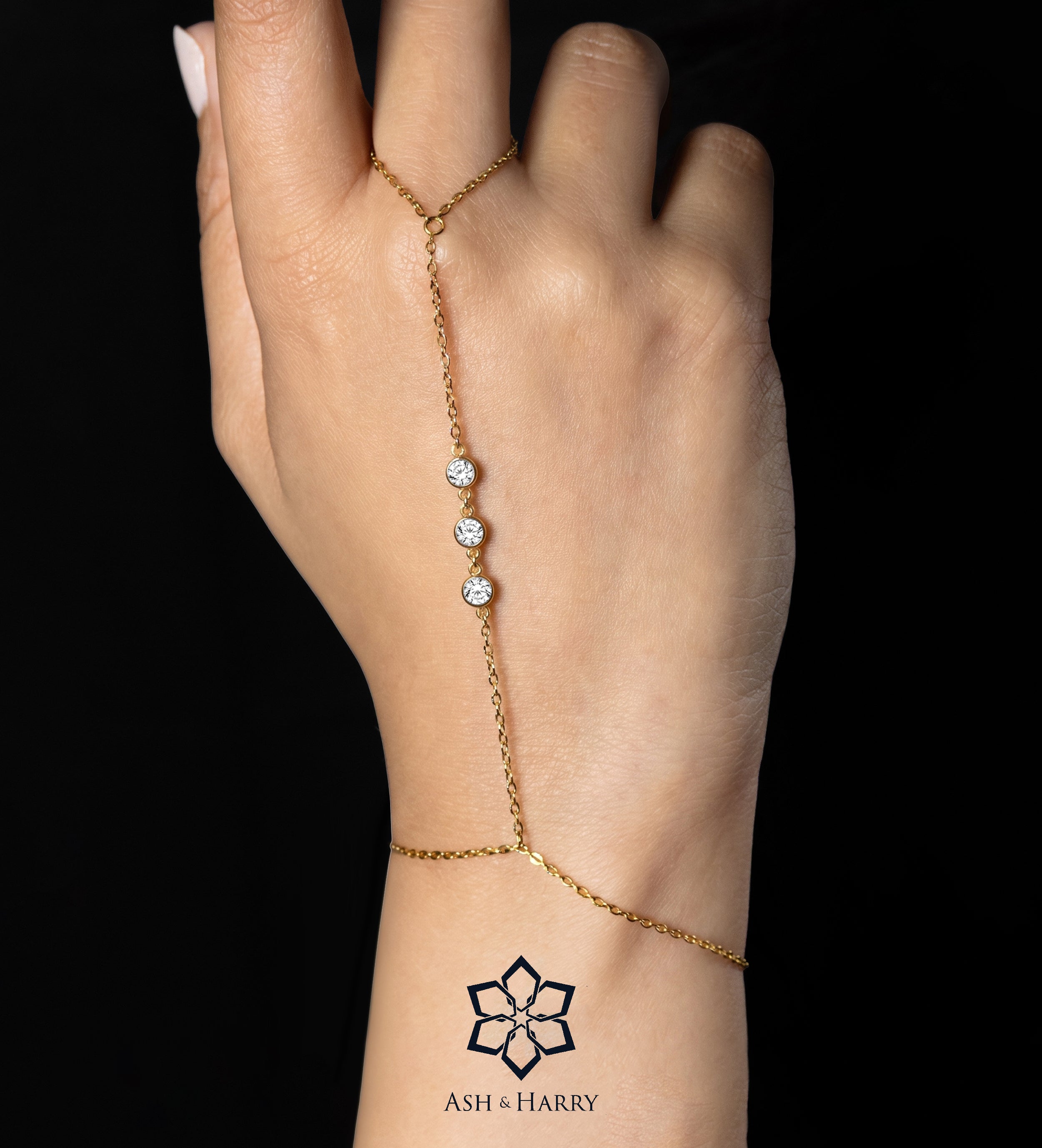 Orion Starline Hand Chain in Gold With High Quality Simulated Diamonds - Ash & Harry