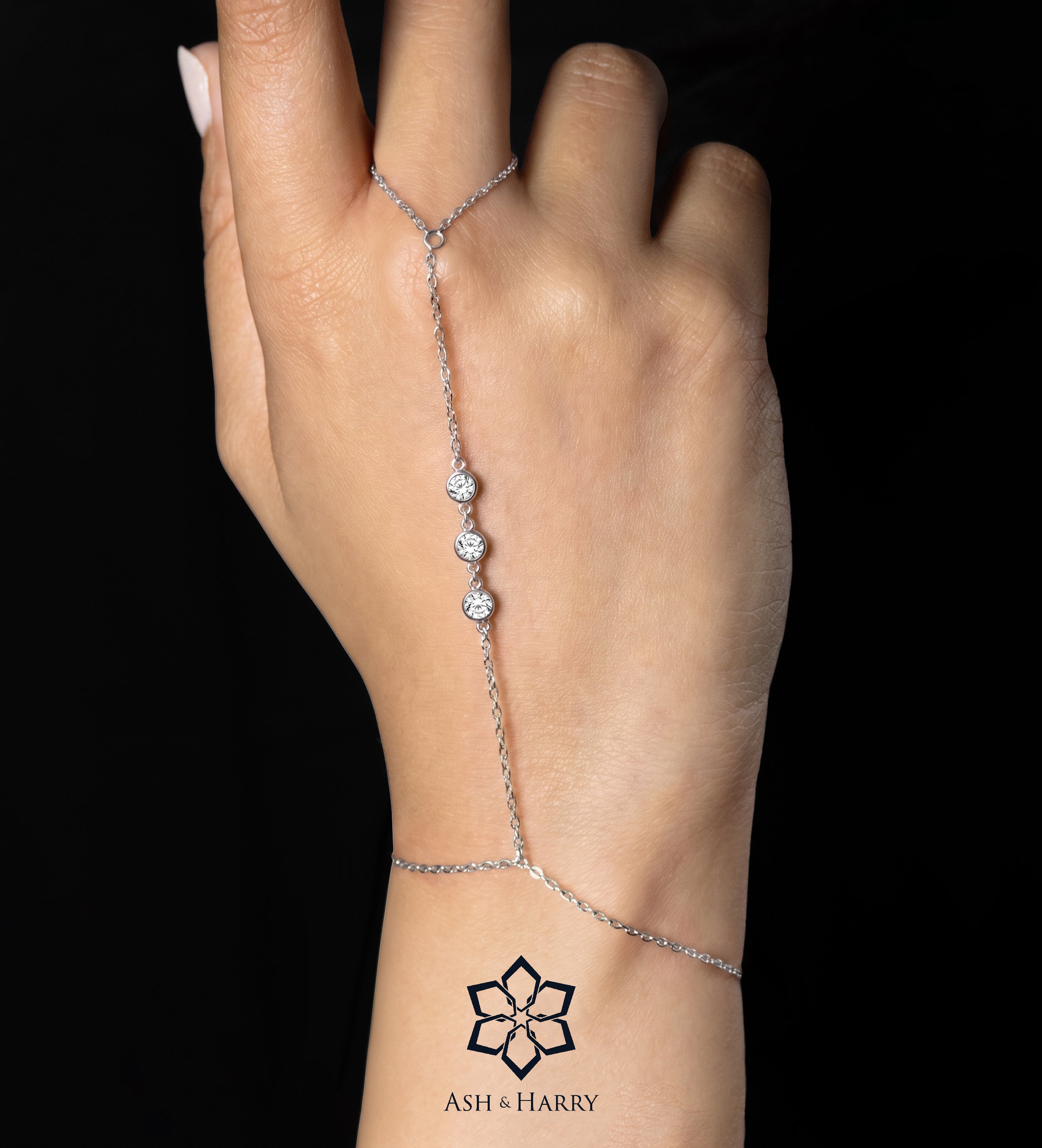 Orion Starline Hand Chain in Silver With High Quality Simulated Diamonds - Ash & Harry