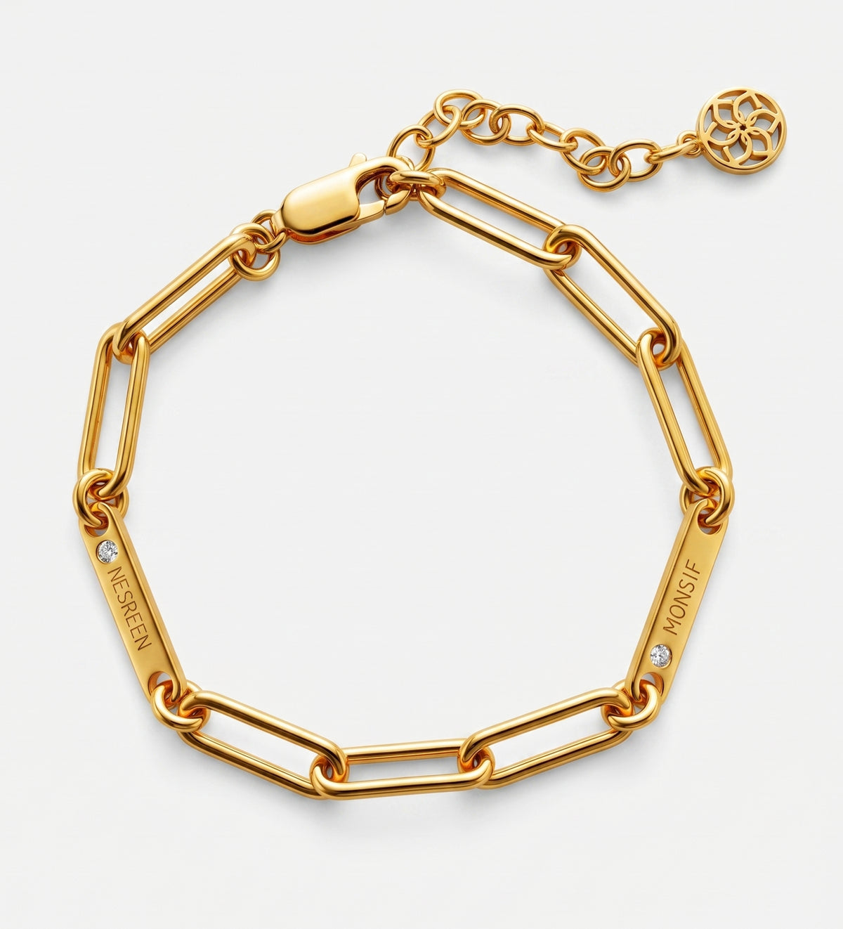 Paperclip Chain Name Bracelet With Lab Diamond in 18K Gold Plating on 925 Silver - Ash & Harry