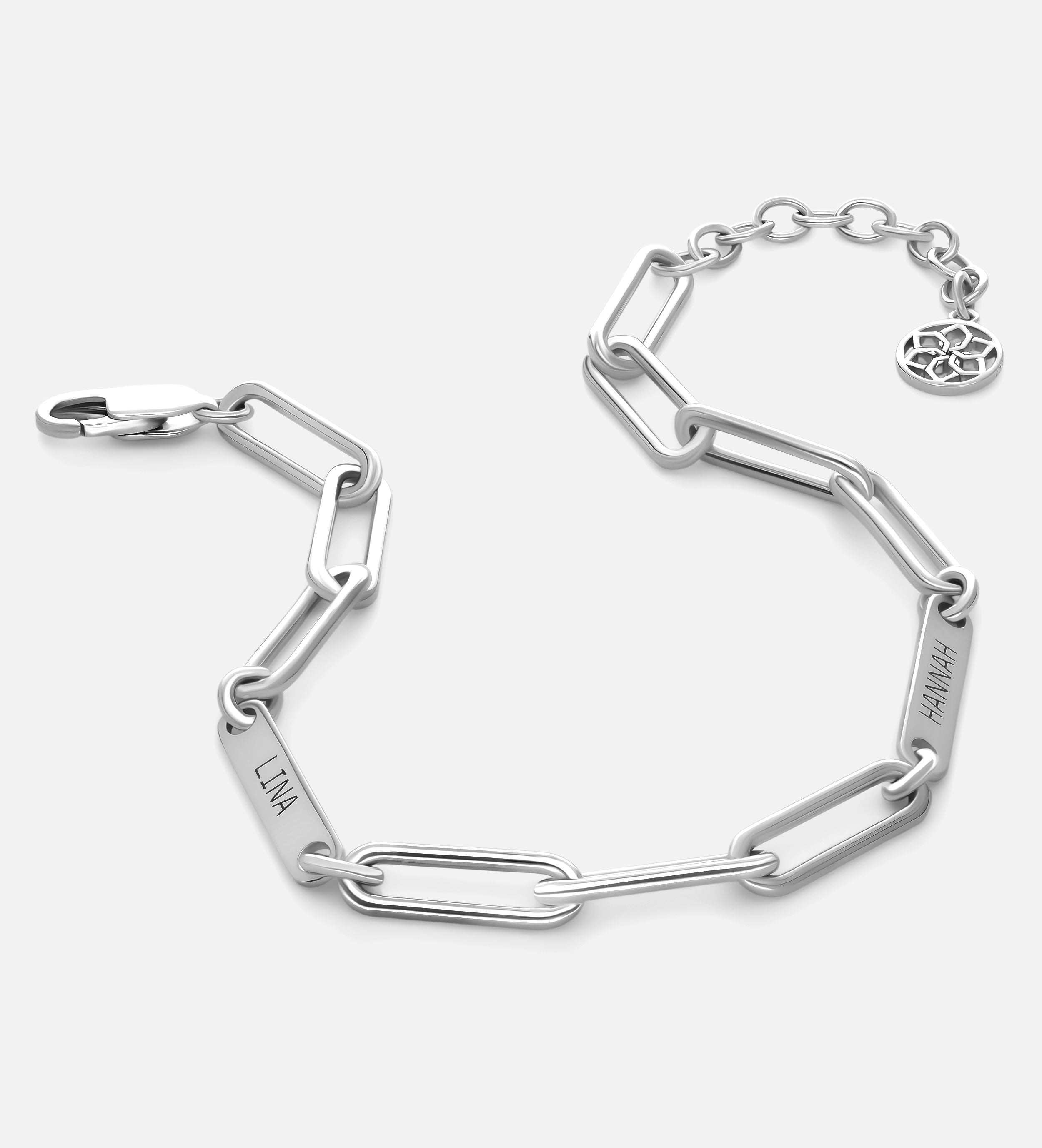 Paperclip Chain Name Bracelet in Rhodium Plating on 925 Silver - Ash & Harry