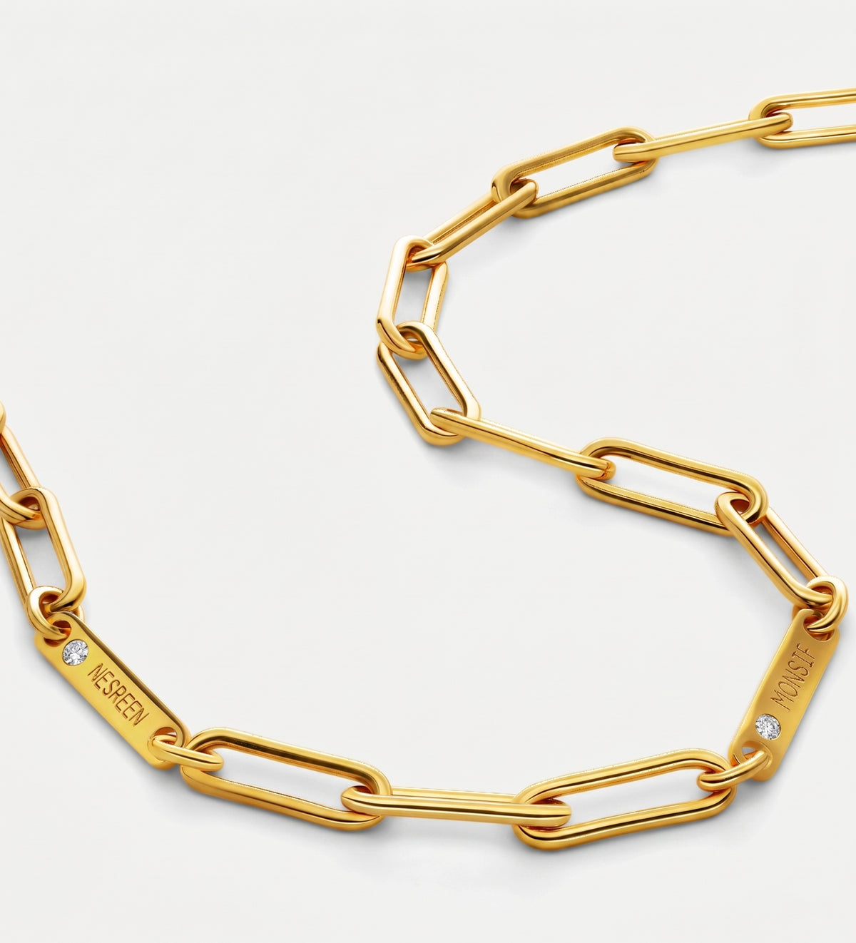 Paperclip Chain Name Necklace With Lab Diamond in 18K Gold Plating on 925 Silver - Ash & Harry
