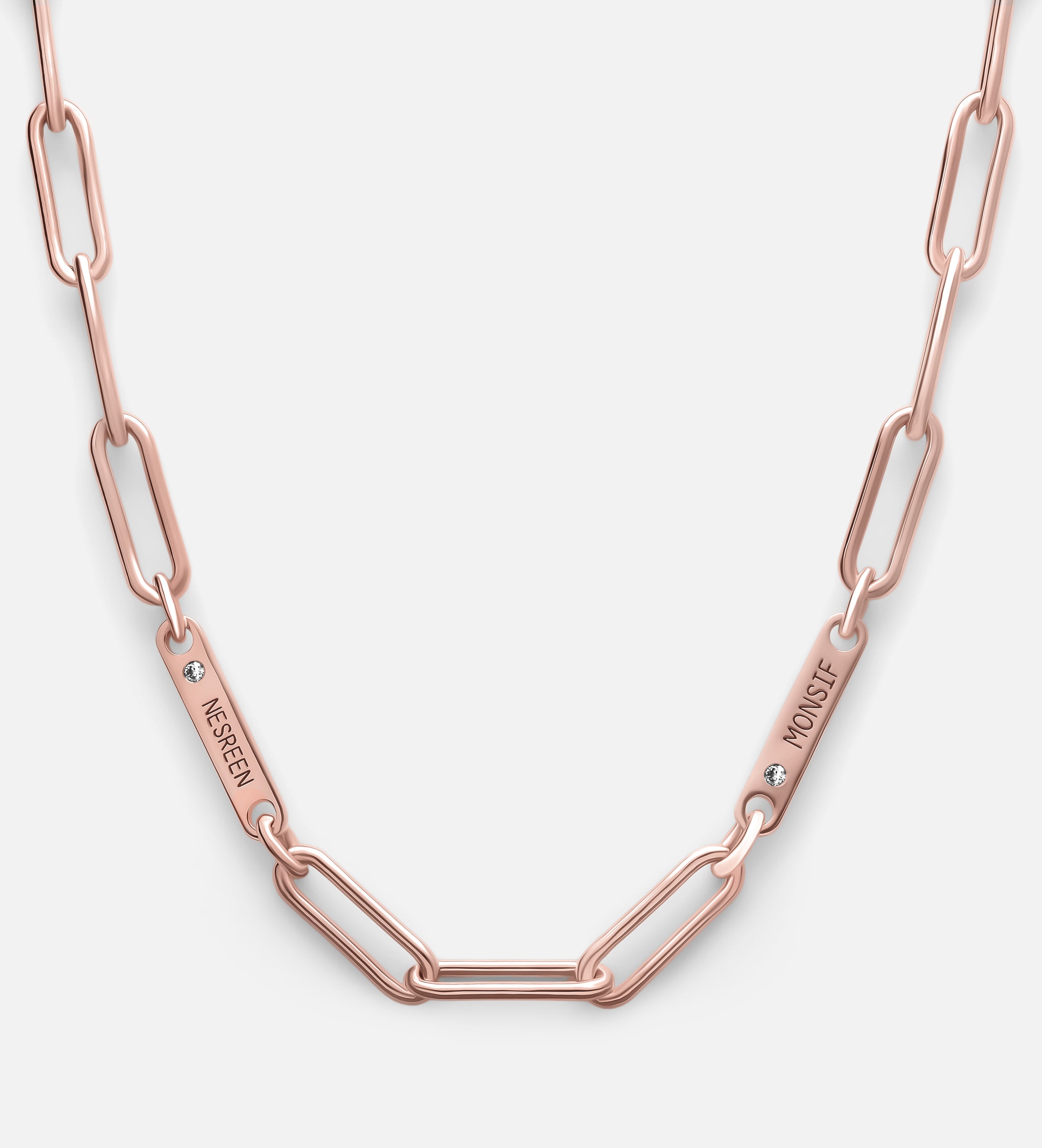 Paperclip Chain Name Necklace With Lab Diamond in 18K Rose Gold Plating on 925 Silver - Ash & Harry