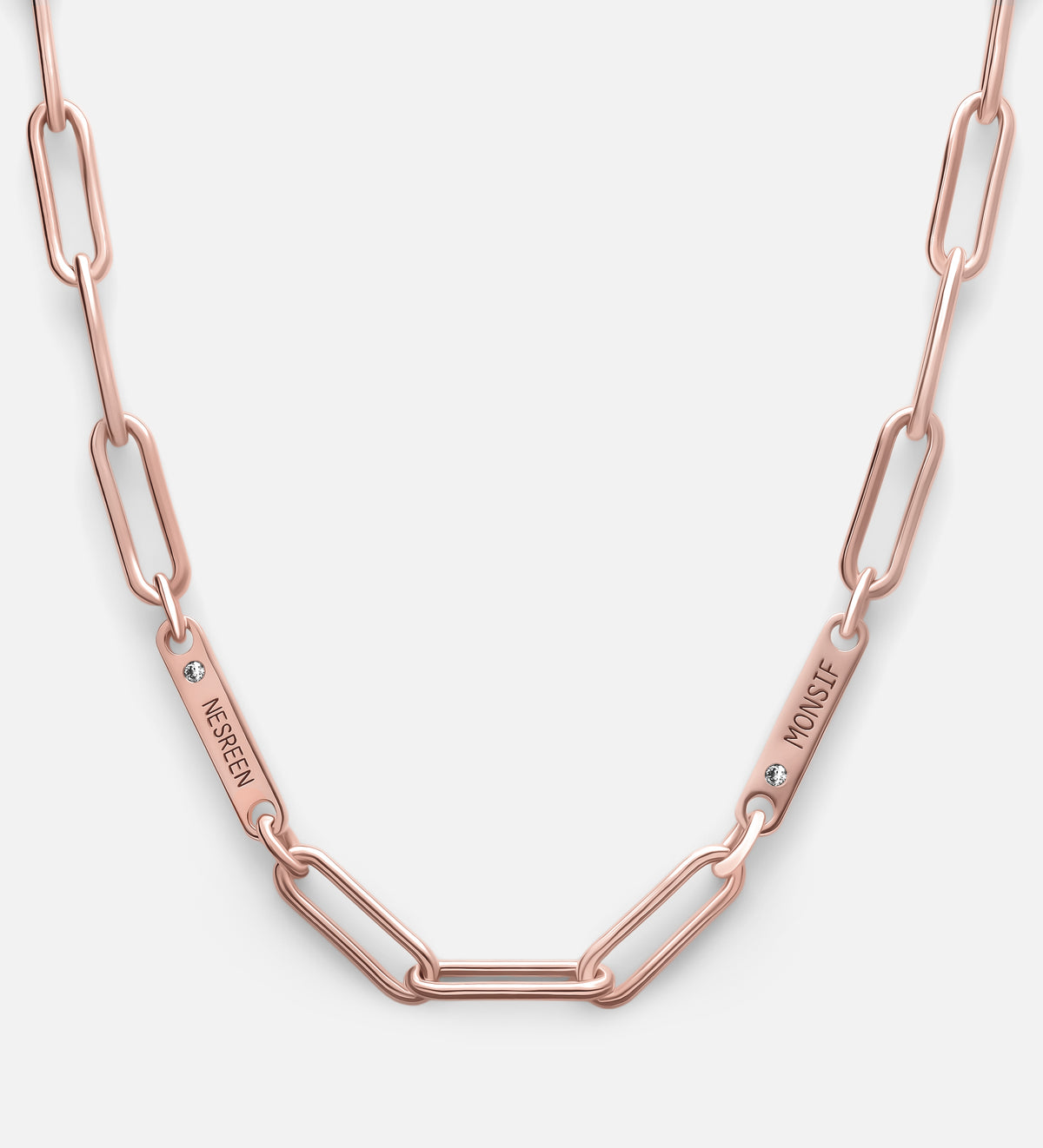 Paperclip Chain Name Necklace With Lab Diamond in 18K Rose Gold Plating on 925 Silver - Ash & Harry