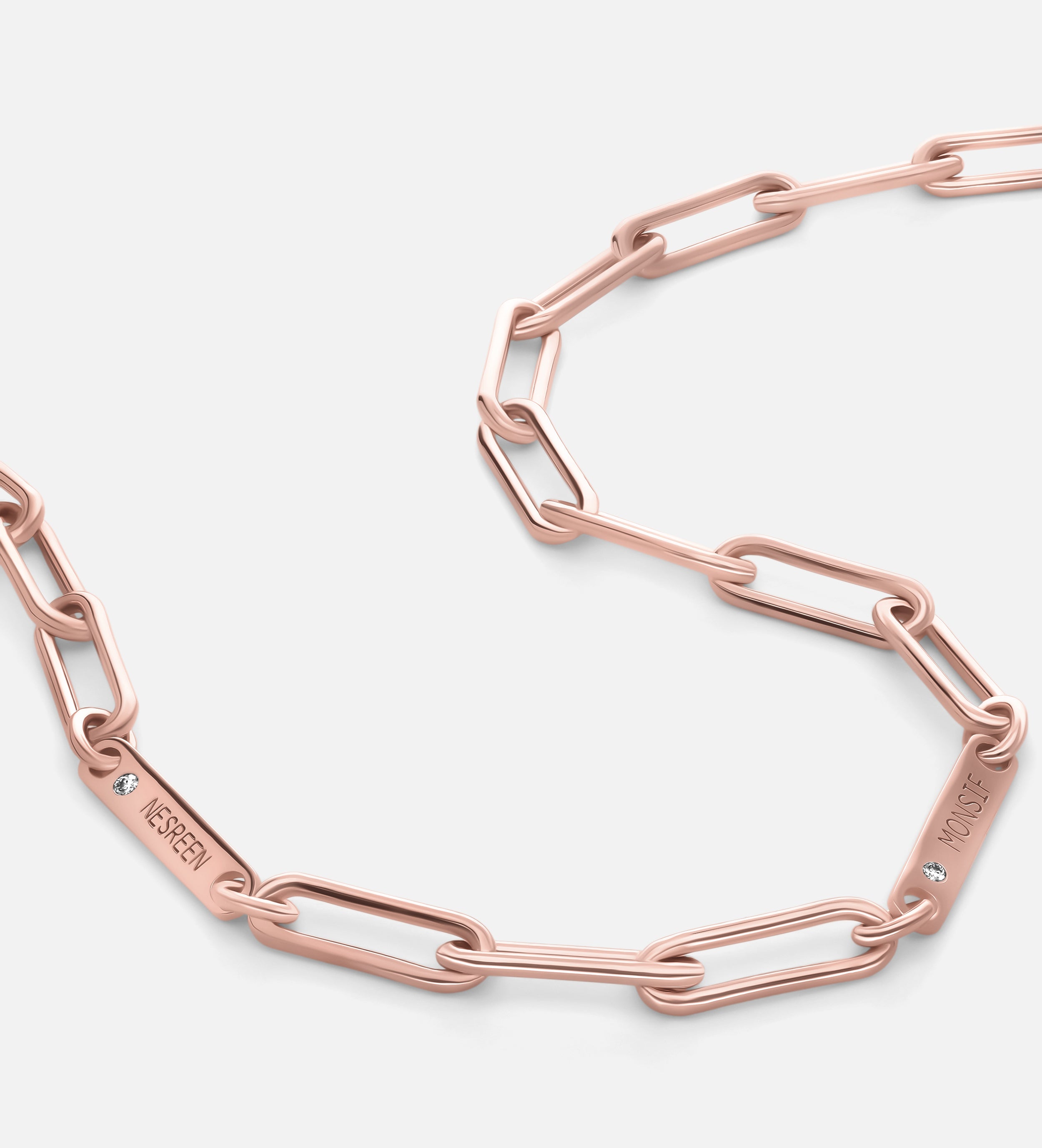 Paperclip Chain Name Necklace With Lab Diamond in 18K Rose Gold Plating on 925 Silver - Ash & Harry