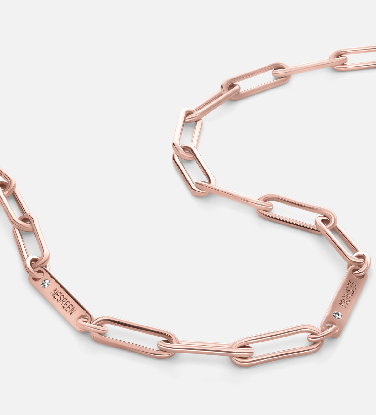 Paperclip Chain Name Necklace With Lab Diamond in 18K Rose Gold Plating on 925 Silver - Ash & Harry